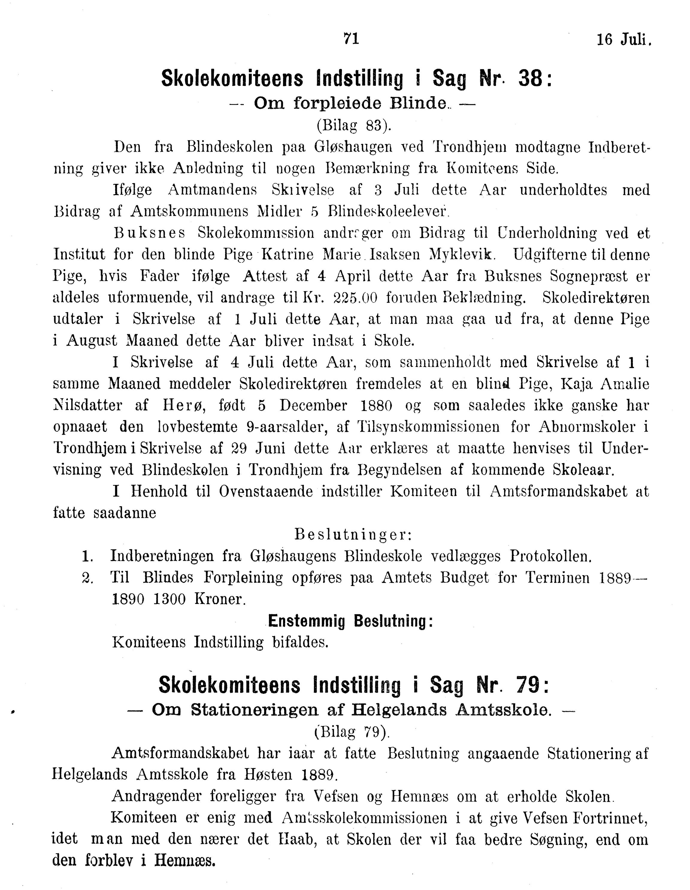 Nordland Fylkeskommune. Fylkestinget, AIN/NFK-17/176/A/Ac/L0015: Fylkestingsforhandlinger 1886-1890, 1886-1890