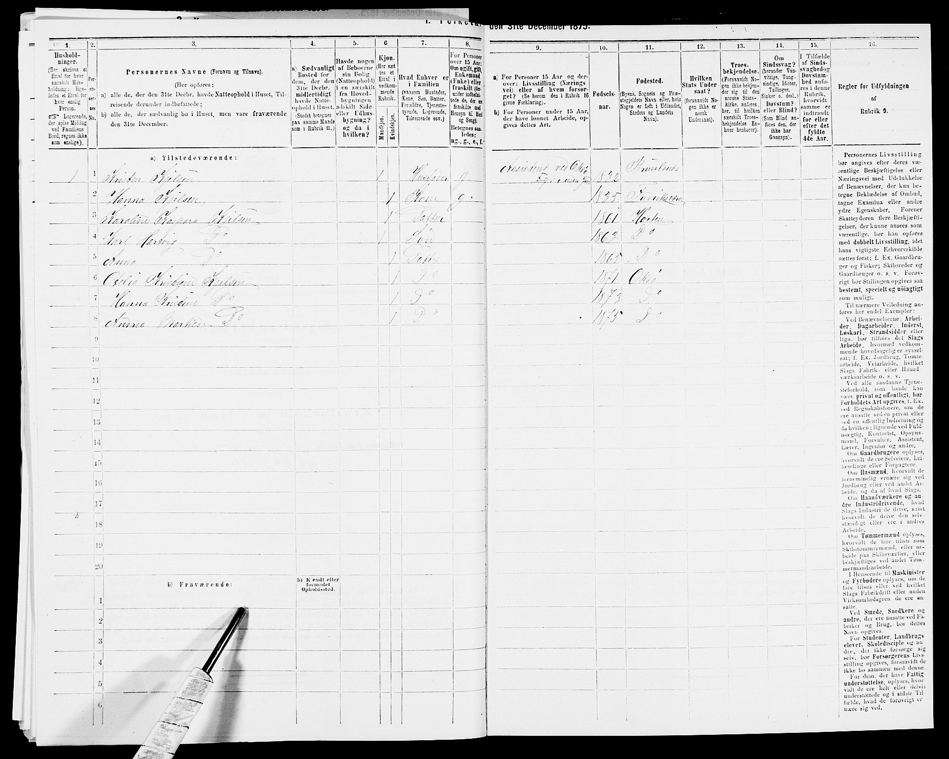 SAK, Folketelling 1875 for 1012P Oddernes prestegjeld, 1875, s. 272