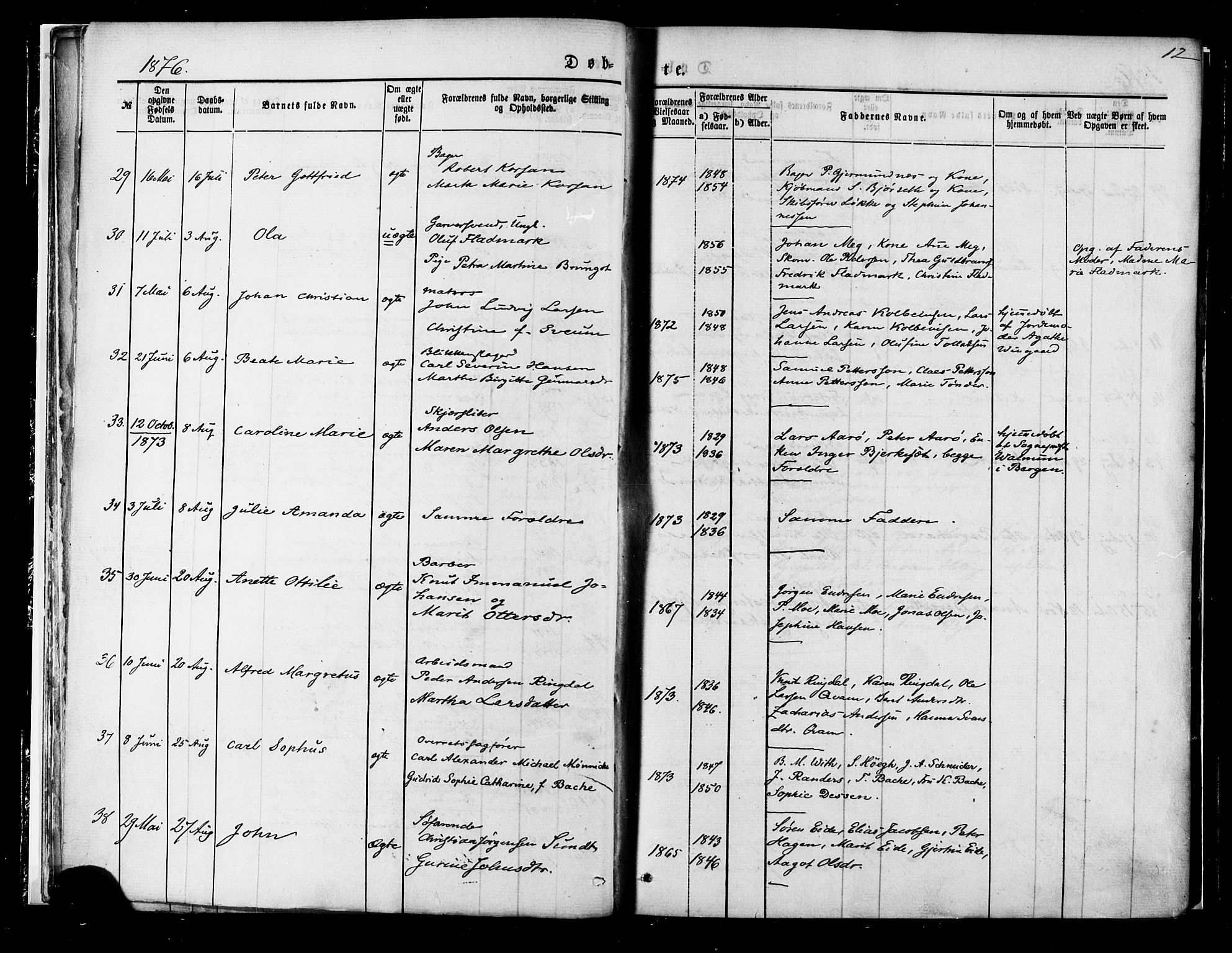Ministerialprotokoller, klokkerbøker og fødselsregistre - Møre og Romsdal, SAT/A-1454/558/L0691: Ministerialbok nr. 558A05, 1873-1886, s. 12