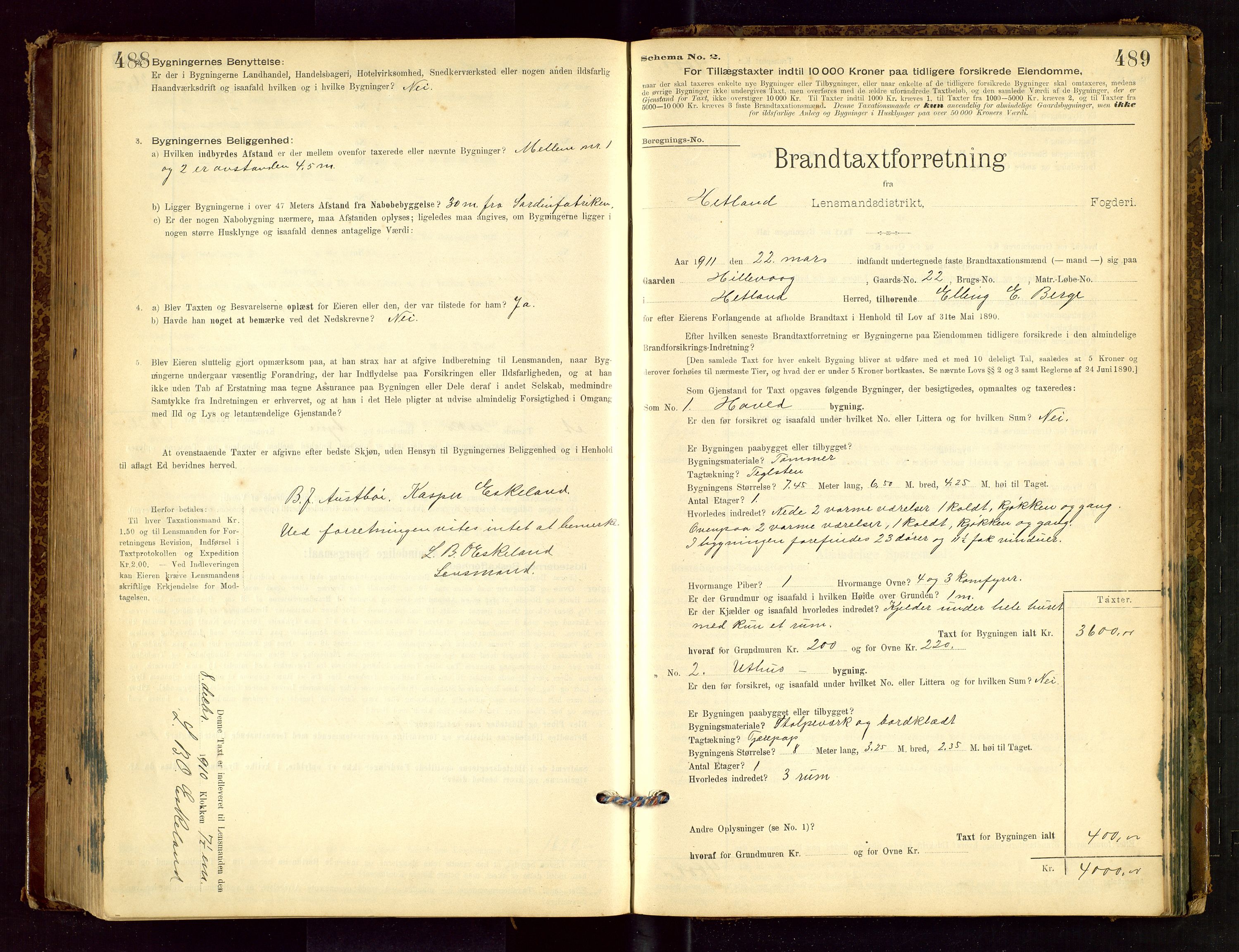 Hetland lensmannskontor, AV/SAST-A-100101/Gob/L0001: "Brandtaxationsprotokol", 1895-1918, s. 488-489