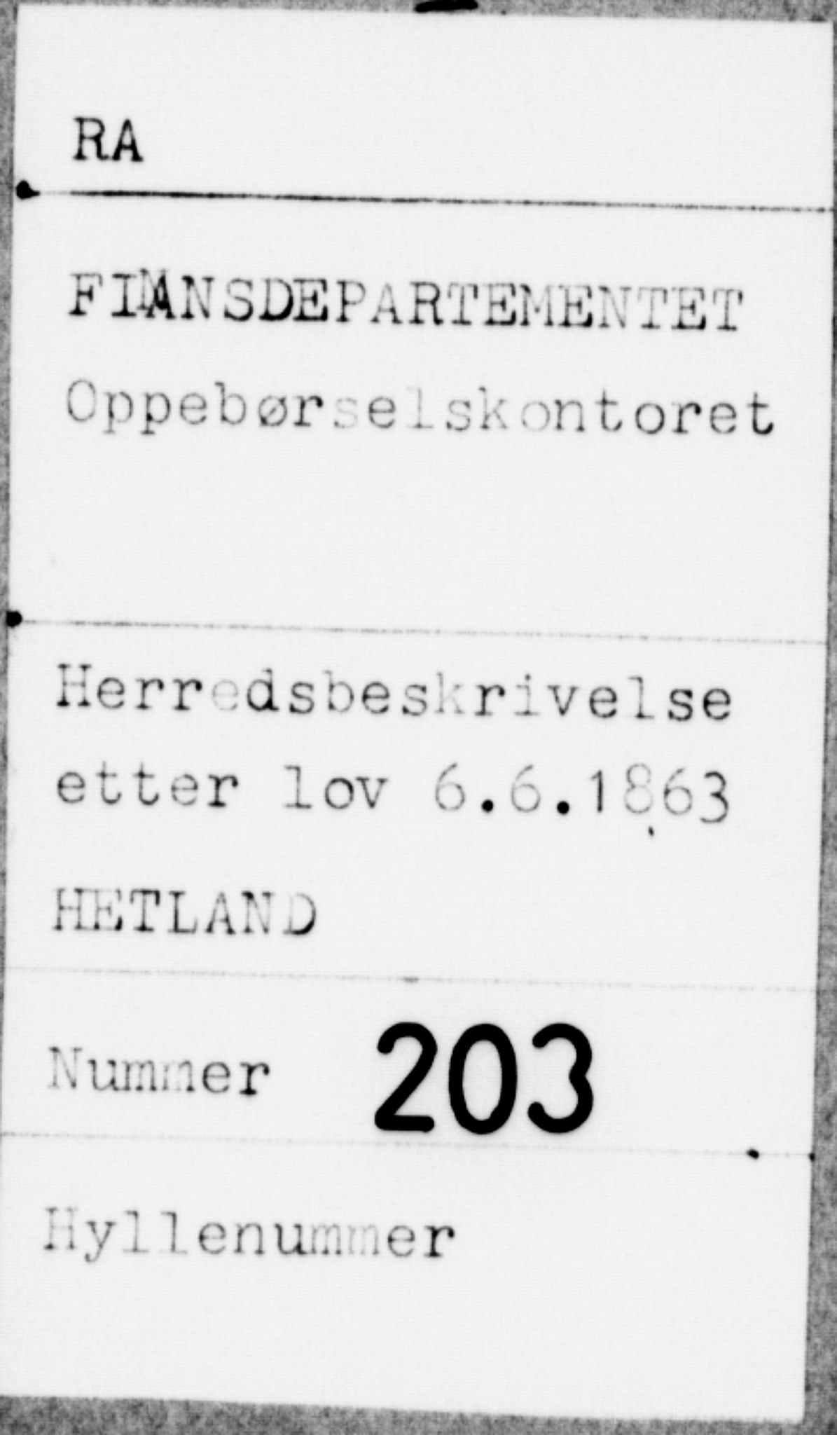 Matrikkelrevisjonen av 1863, AV/RA-S-1530/F/Fe/L0203: Hetland, 1863
