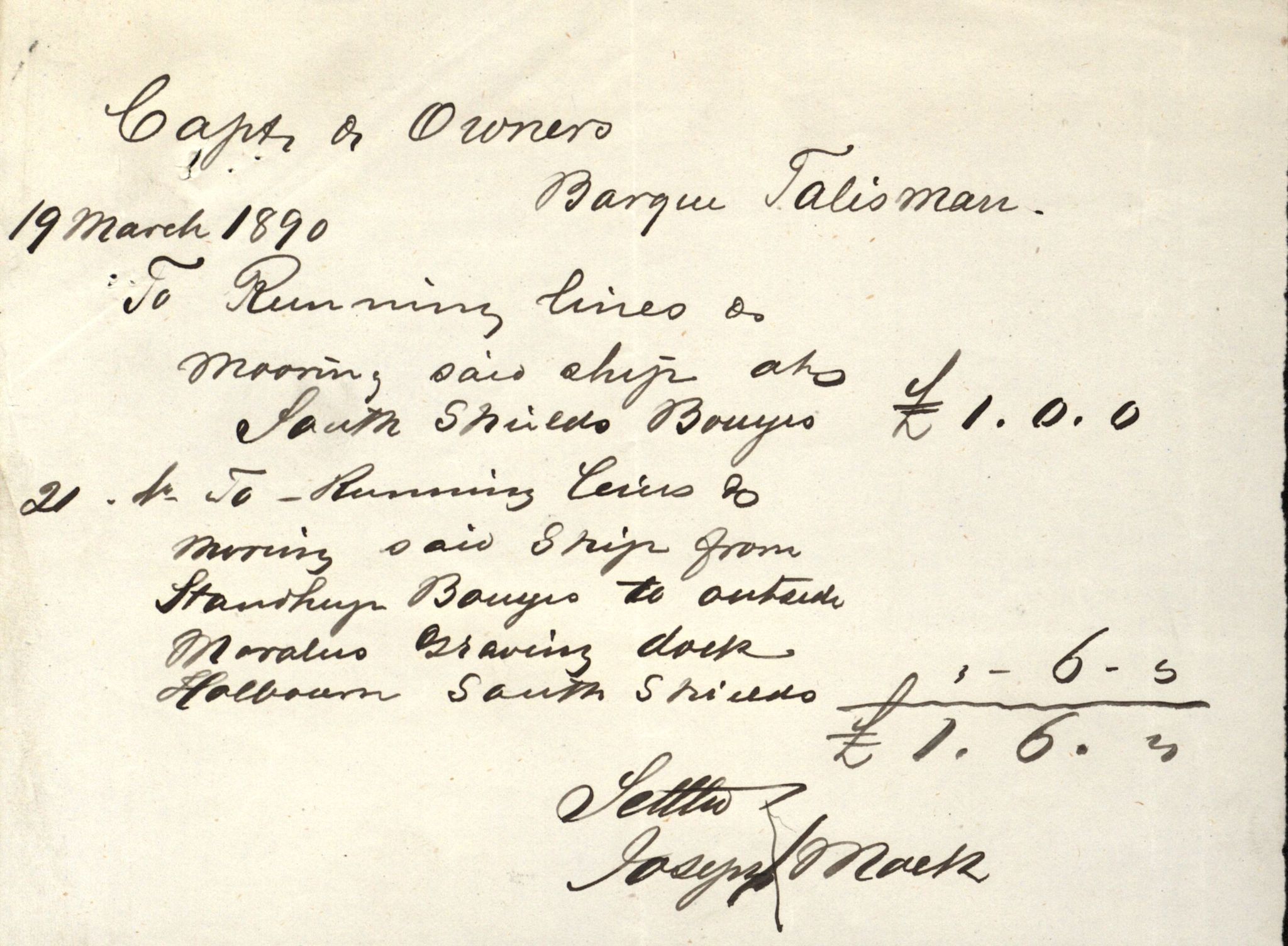Pa 63 - Østlandske skibsassuranceforening, VEMU/A-1079/G/Ga/L0025/0008: Havaridokumenter / Talisman, Velax, 1890, s. 44