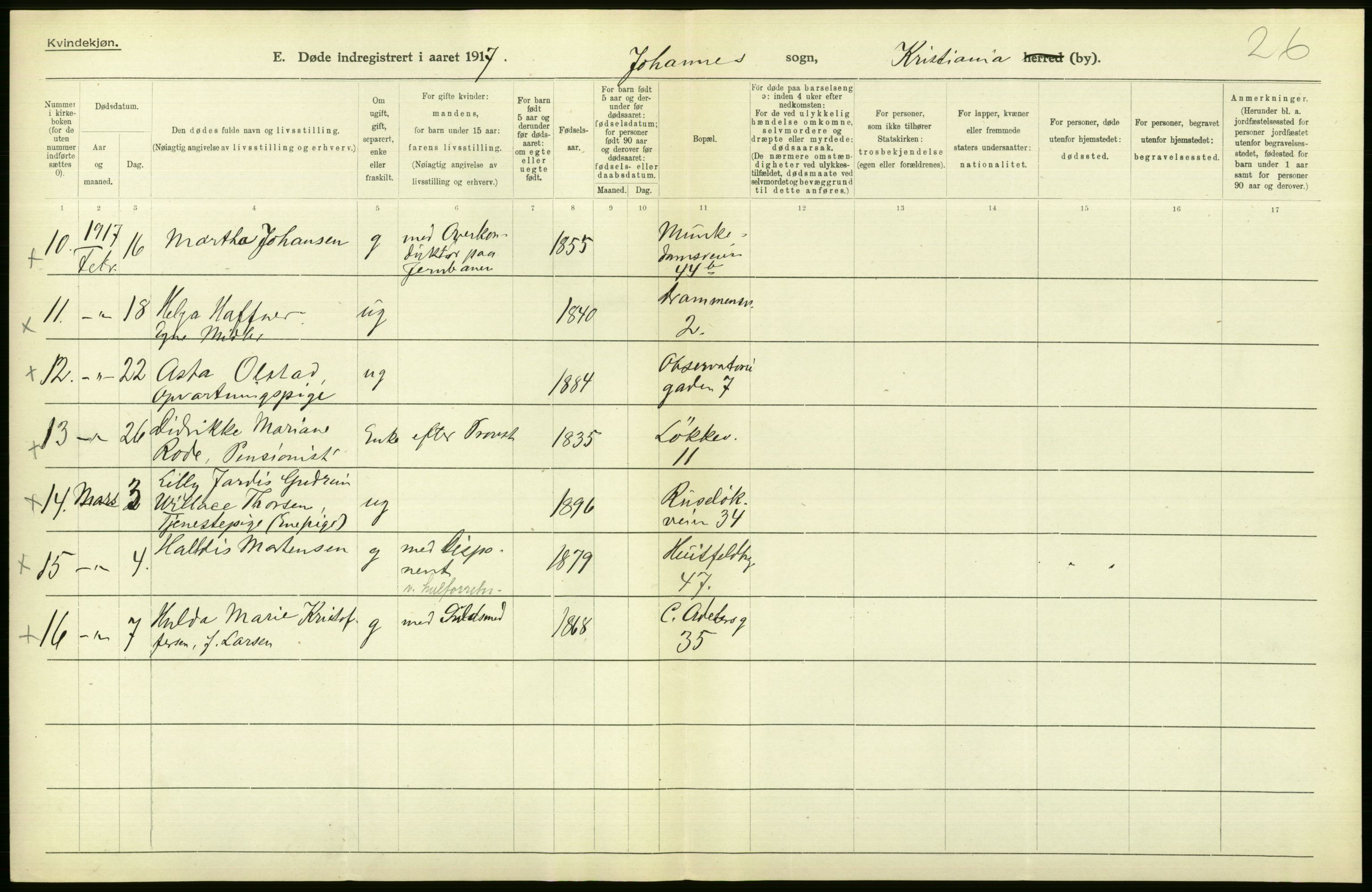 Statistisk sentralbyrå, Sosiodemografiske emner, Befolkning, AV/RA-S-2228/D/Df/Dfb/Dfbg/L0010: Kristiania: Døde, 1917, s. 322