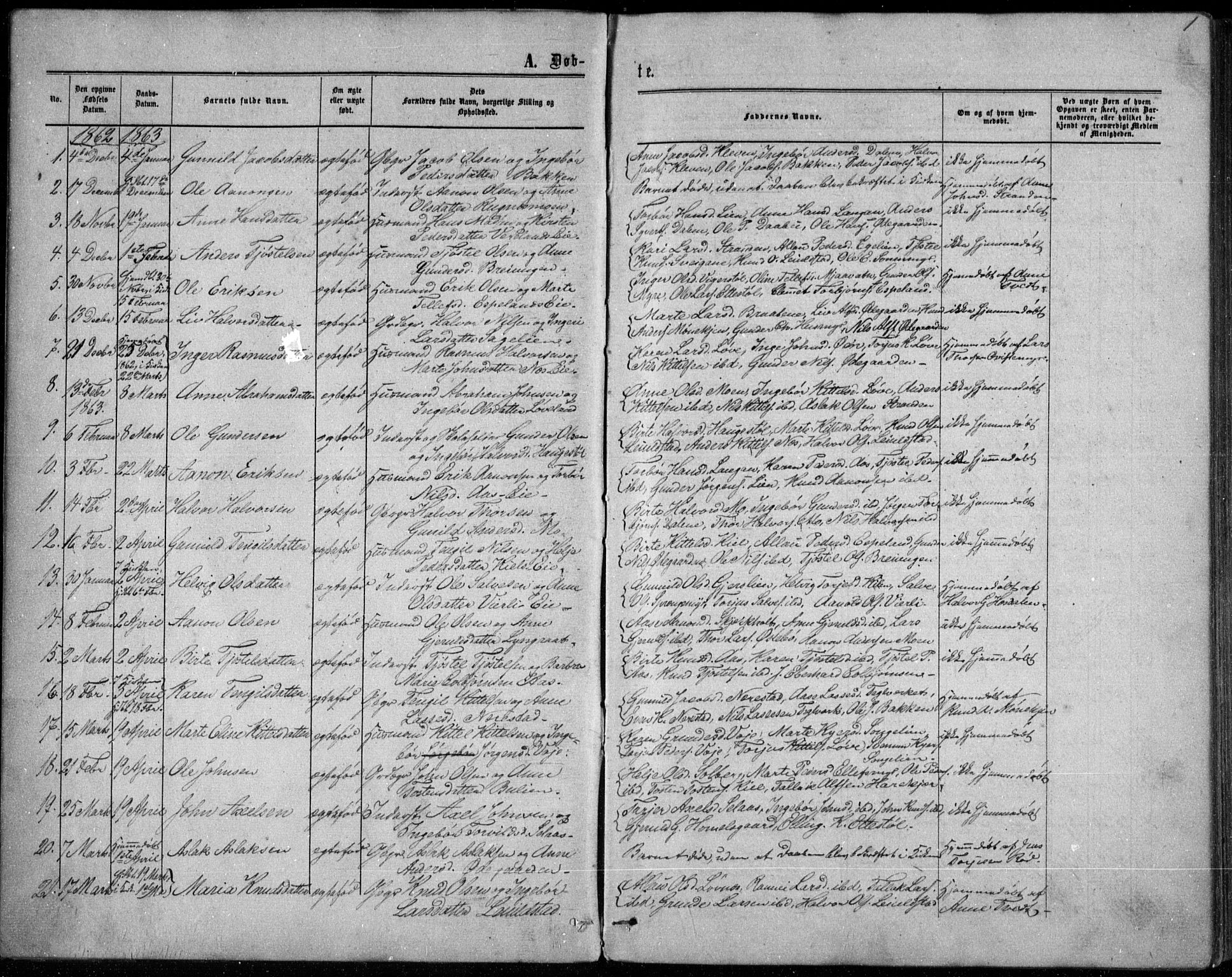 Gjerstad sokneprestkontor, AV/SAK-1111-0014/F/Fb/Fbb/L0003: Klokkerbok nr. B 3, 1862-1889, s. 1