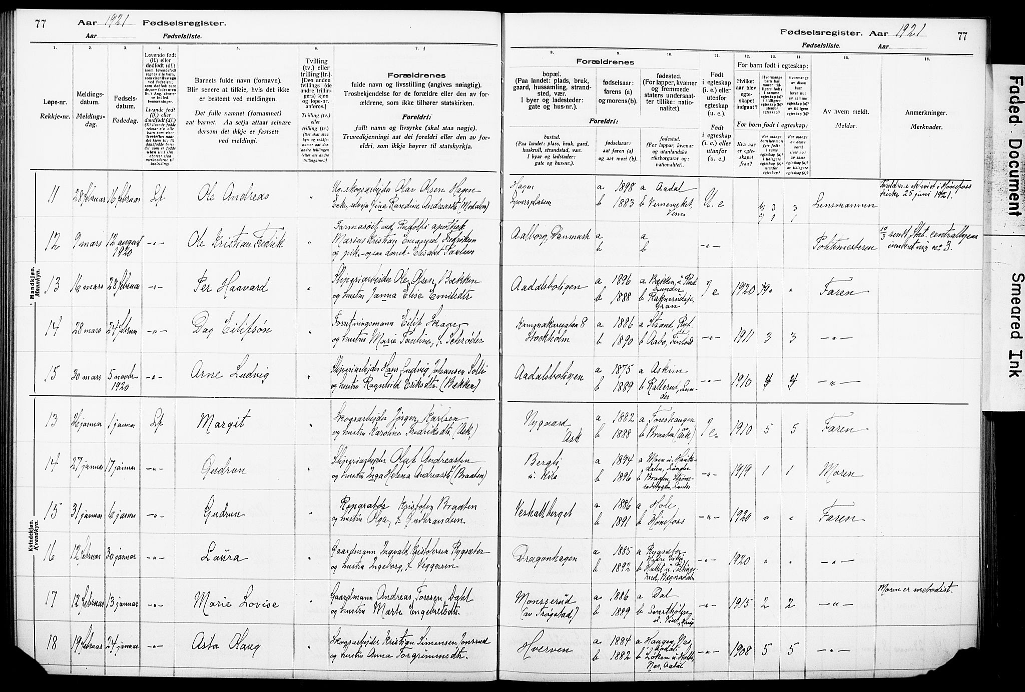 Norderhov kirkebøker, SAKO/A-237/J/Ja/L0001: Fødselsregister nr. 1, 1916-1930, s. 77