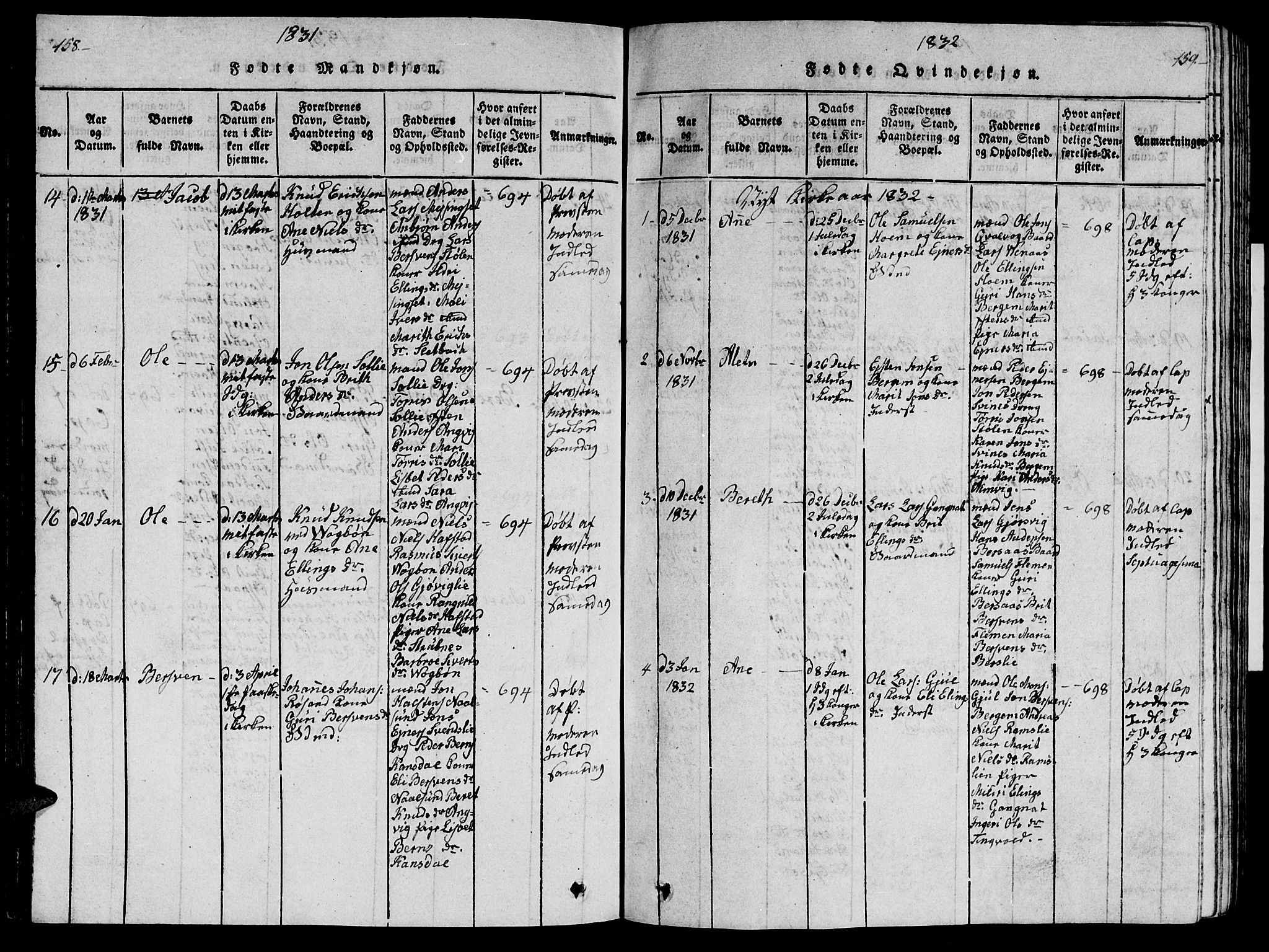 Ministerialprotokoller, klokkerbøker og fødselsregistre - Møre og Romsdal, AV/SAT-A-1454/586/L0990: Klokkerbok nr. 586C01, 1819-1837, s. 158-159