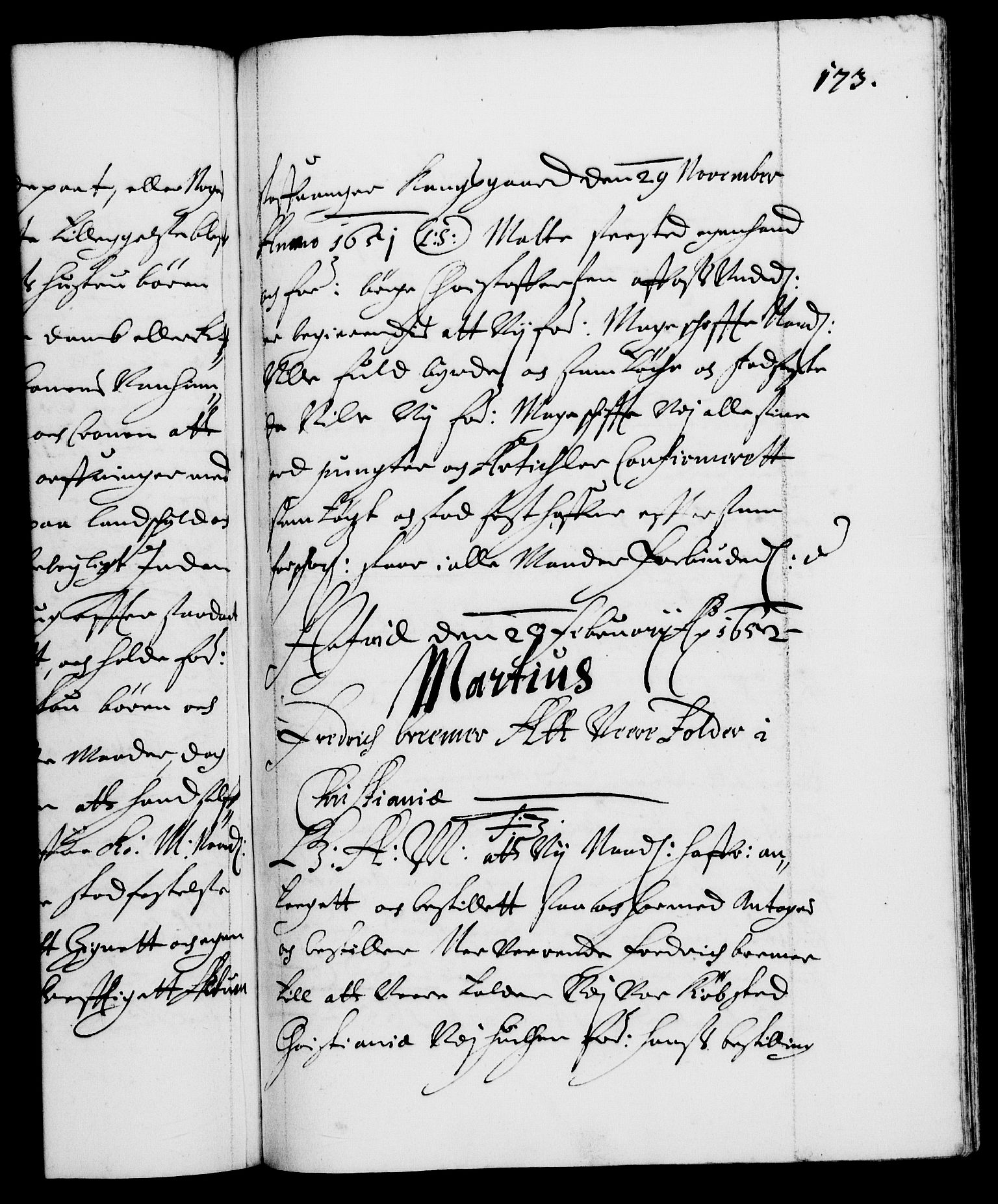 Danske Kanselli 1572-1799, RA/EA-3023/F/Fc/Fca/Fcaa/L0008: Norske registre (mikrofilm), 1651-1656, s. 173a