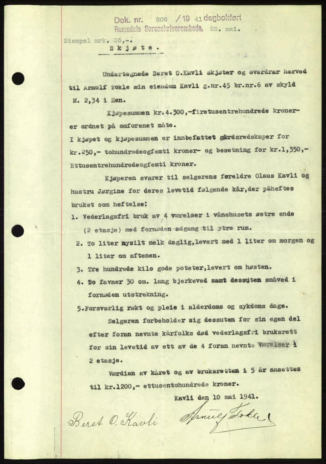 Romsdal sorenskriveri, SAT/A-4149/1/2/2C: Pantebok nr. A9, 1940-1941, Dagboknr: 809/1941