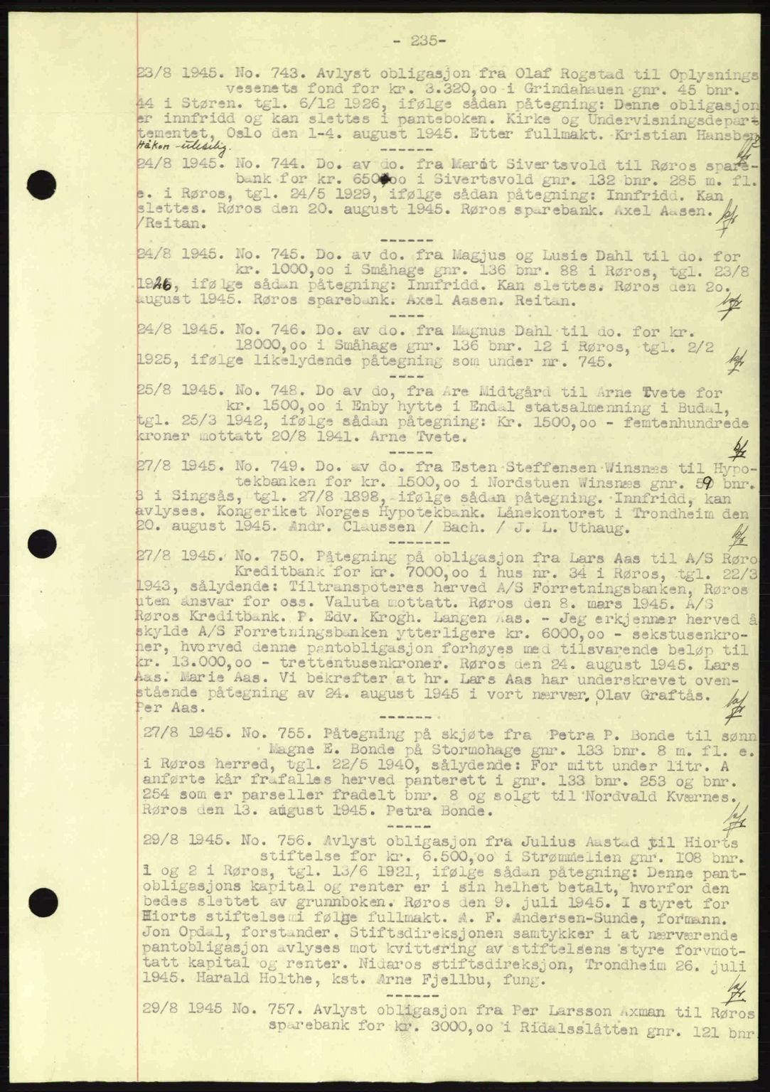 Gauldal sorenskriveri, SAT/A-0014/1/2/2C: Pantebok nr. A1a, 1945-1945, Dagboknr: 743/1945