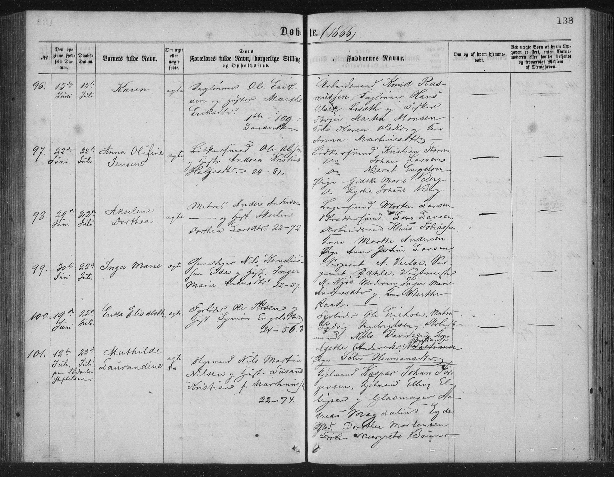 Korskirken sokneprestembete, AV/SAB-A-76101/H/Haa/L0019: Ministerialbok nr. B 5, 1866-1871, s. 133