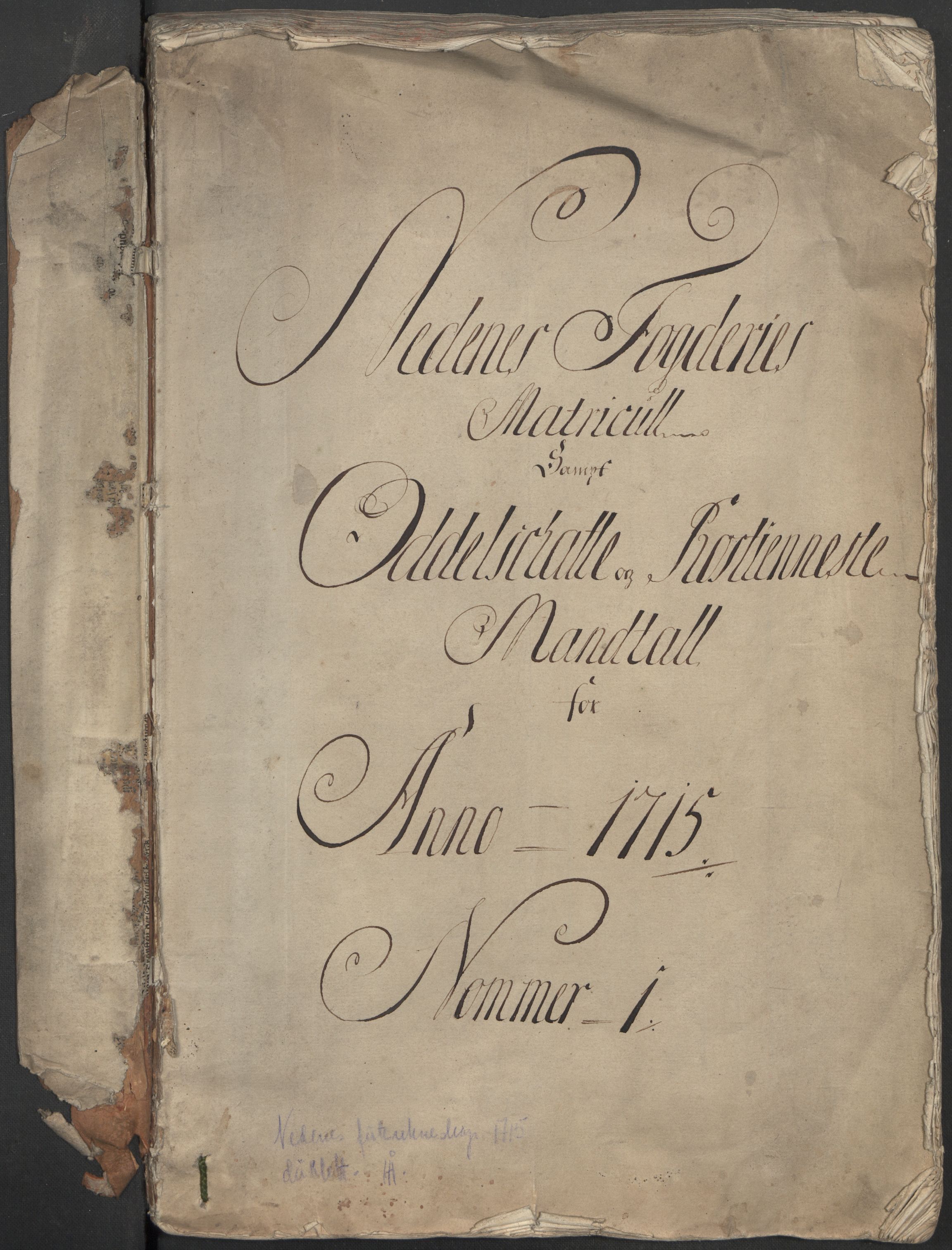 Rentekammeret inntil 1814, Reviderte regnskaper, Fogderegnskap, RA/EA-4092/R39/L2322: Fogderegnskap Nedenes, 1715, s. 2