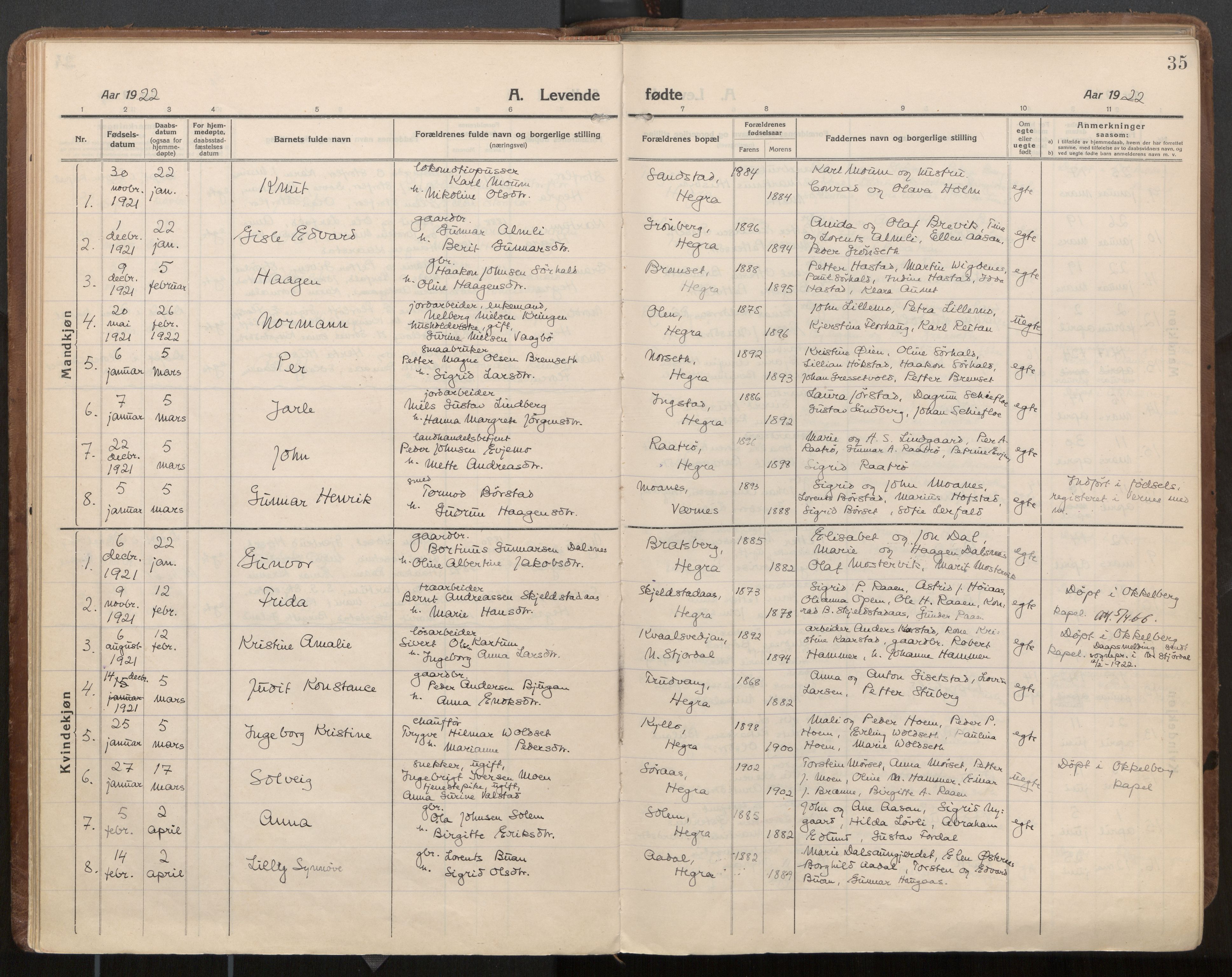 Ministerialprotokoller, klokkerbøker og fødselsregistre - Nord-Trøndelag, AV/SAT-A-1458/703/L0037: Ministerialbok nr. 703A10, 1915-1932, s. 35