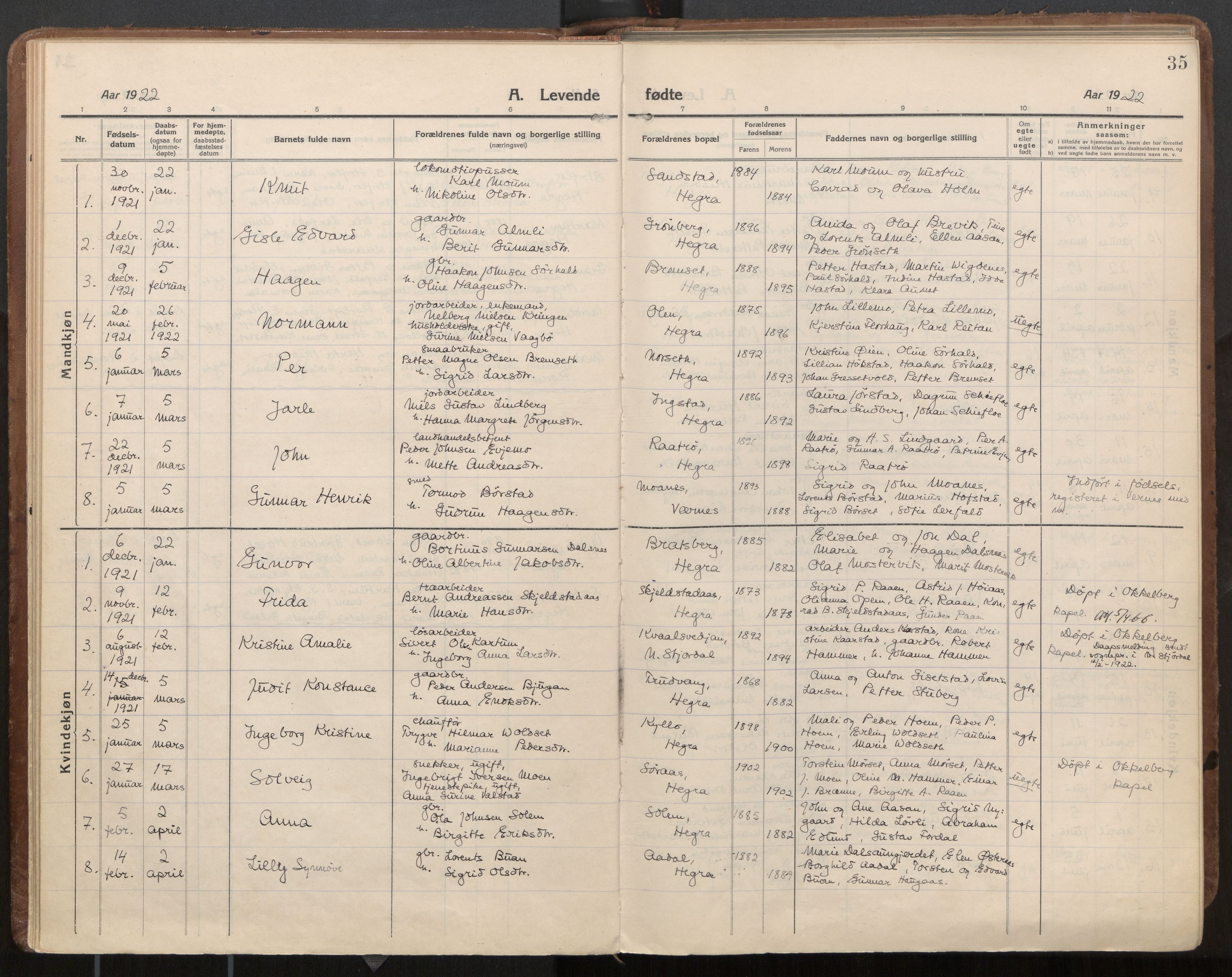 Ministerialprotokoller, klokkerbøker og fødselsregistre - Nord-Trøndelag, SAT/A-1458/703/L0037: Ministerialbok nr. 703A10, 1915-1932, s. 35