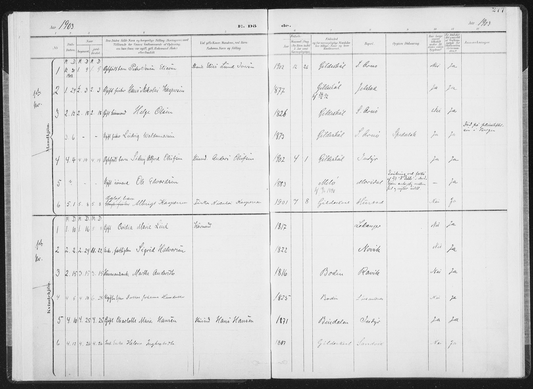 Ministerialprotokoller, klokkerbøker og fødselsregistre - Nordland, AV/SAT-A-1459/805/L0103: Ministerialbok nr. 805A08II, 1900-1909, s. 277