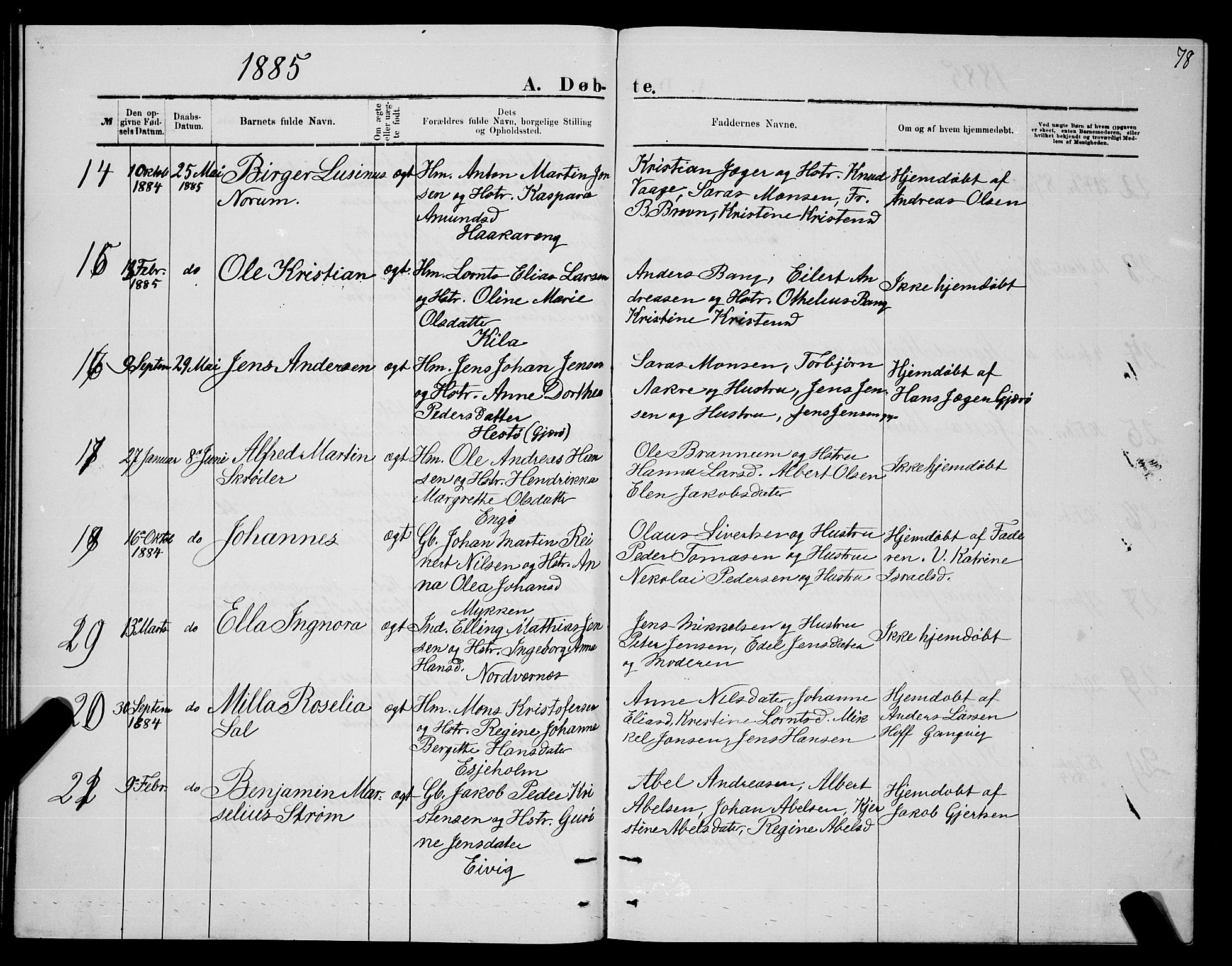 Ministerialprotokoller, klokkerbøker og fødselsregistre - Nordland, AV/SAT-A-1459/841/L0620: Klokkerbok nr. 841C04, 1877-1896, s. 78