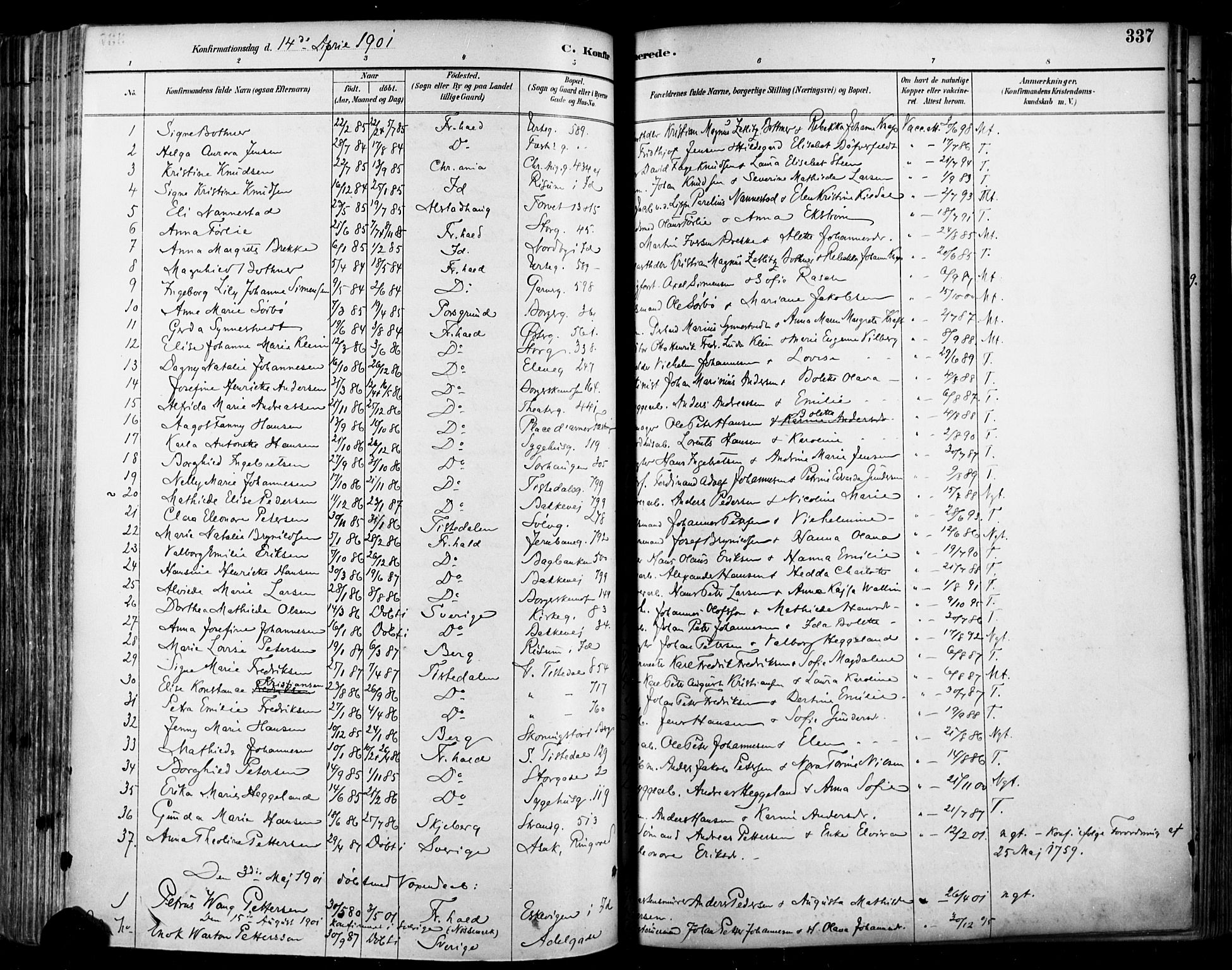 Halden prestekontor Kirkebøker, SAO/A-10909/F/Fa/L0013: Ministerialbok nr. I 13, 1890-1906, s. 337