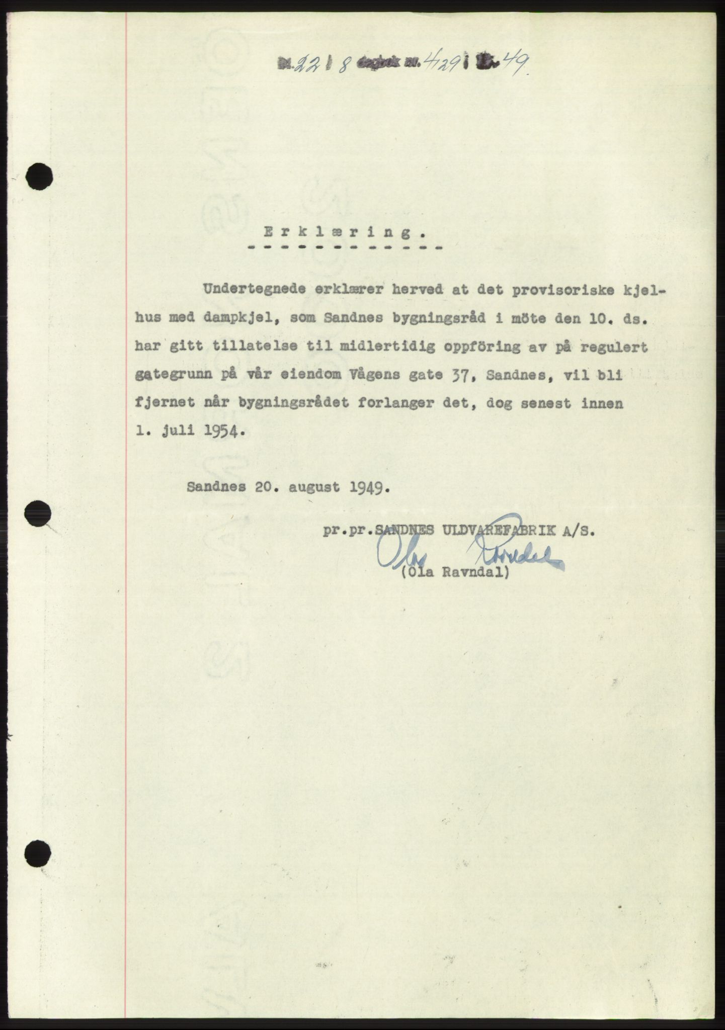 Jæren sorenskriveri, SAST/A-100310/03/G/Gba/L0103: Pantebok, 1949-1949, Dagboknr: 4129/1949
