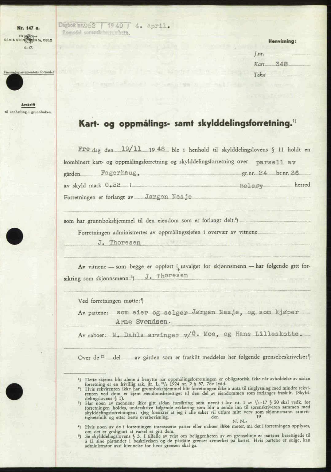 Romsdal sorenskriveri, SAT/A-4149/1/2/2C: Pantebok nr. A29, 1949-1949, Dagboknr: 952/1949