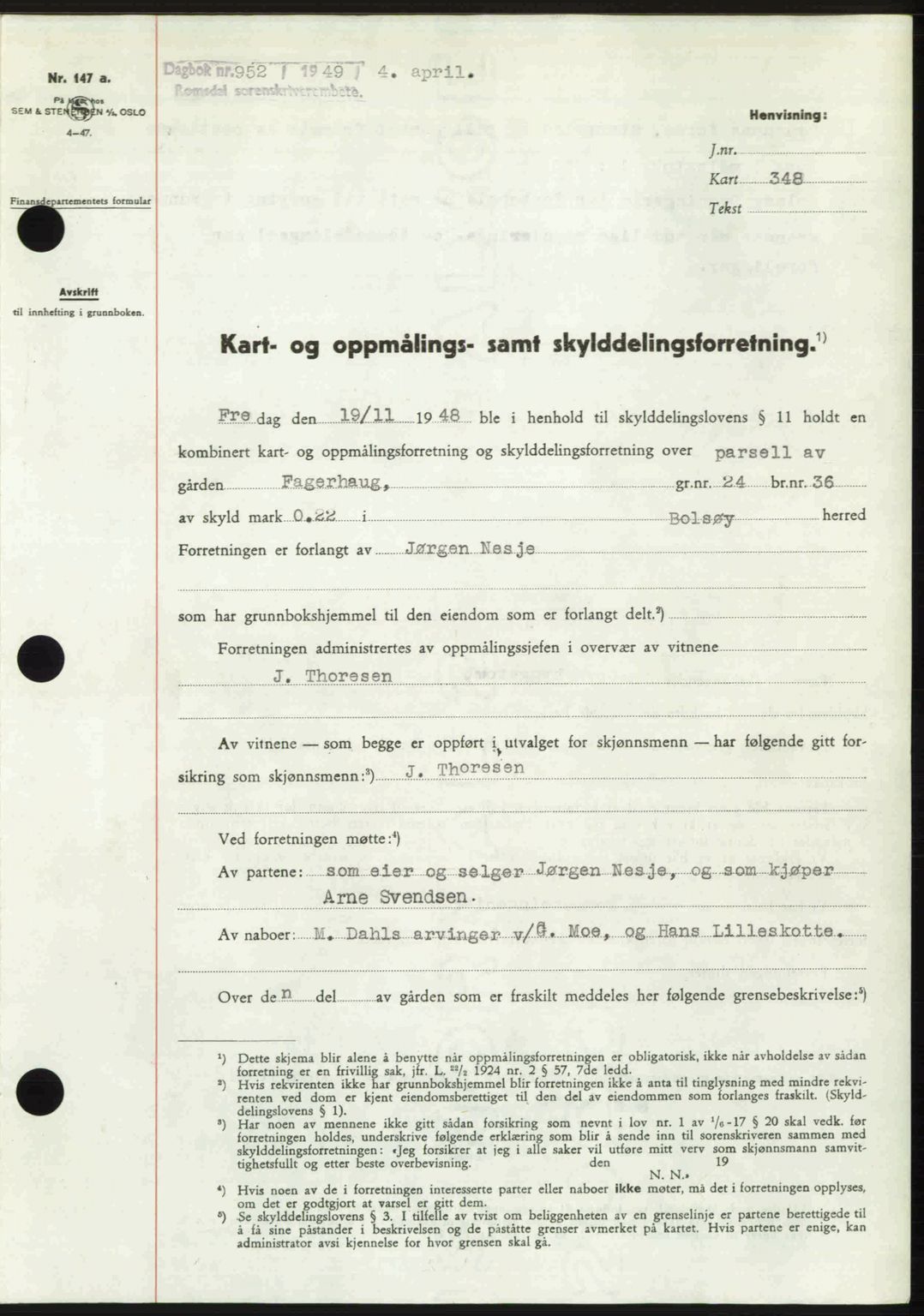 Romsdal sorenskriveri, AV/SAT-A-4149/1/2/2C: Pantebok nr. A29, 1949-1949, Dagboknr: 952/1949