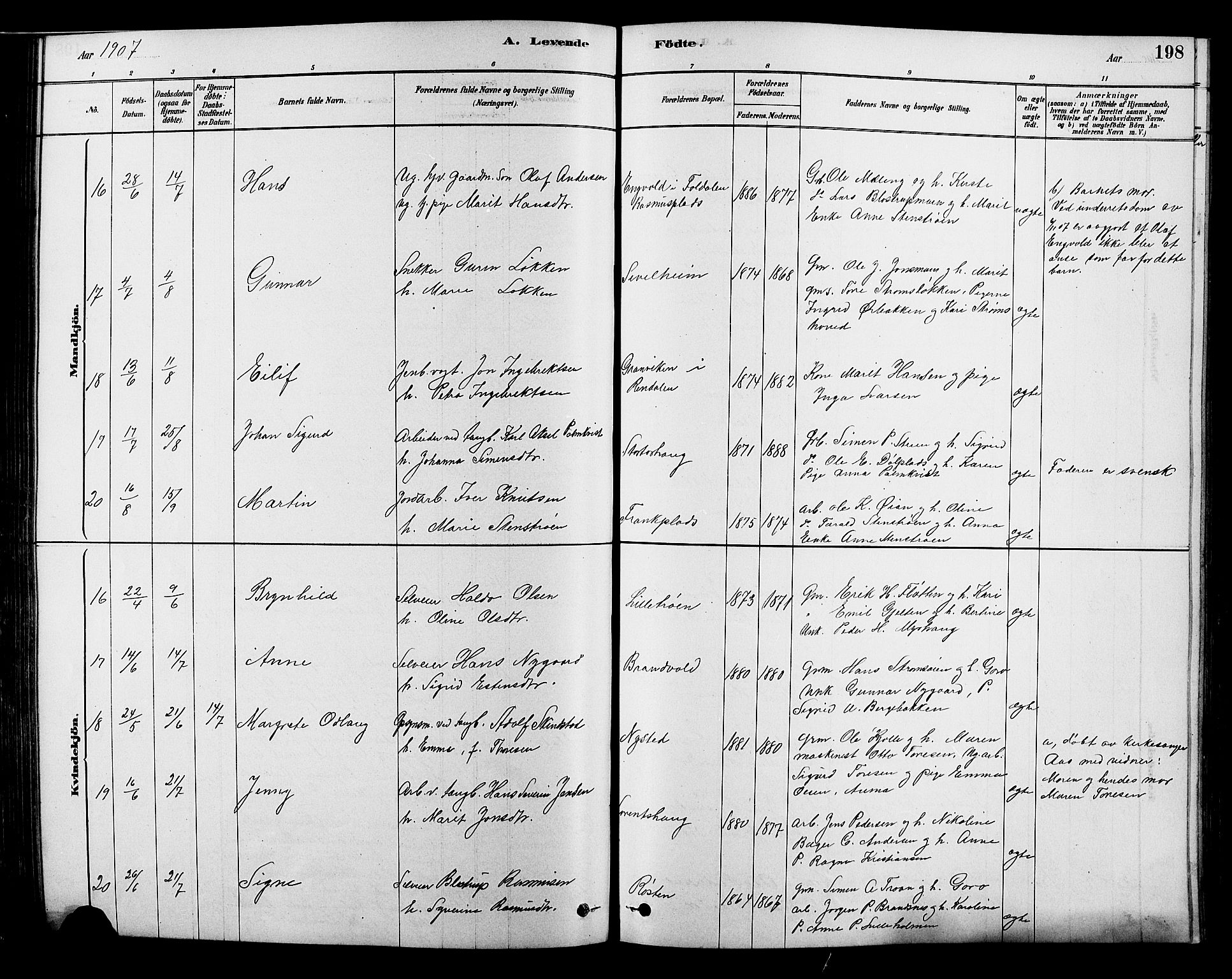 Alvdal prestekontor, AV/SAH-PREST-060/H/Ha/Hab/L0003: Klokkerbok nr. 3, 1878-1907, s. 198