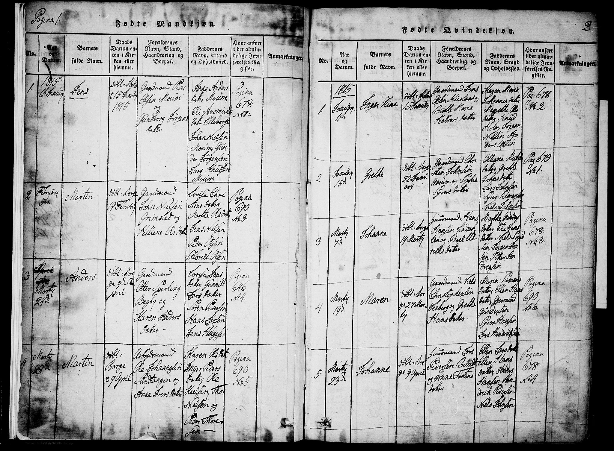 Borge prestekontor Kirkebøker, SAO/A-10903/F/Fa/L0003: Ministerialbok nr. I 3, 1815-1836, s. 1-2