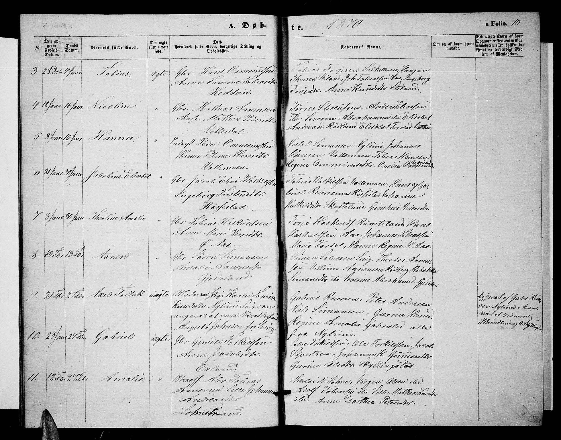 Sør-Audnedal sokneprestkontor, AV/SAK-1111-0039/F/Fb/Fbb/L0004: Klokkerbok nr. B 4, 1868-1879, s. 10
