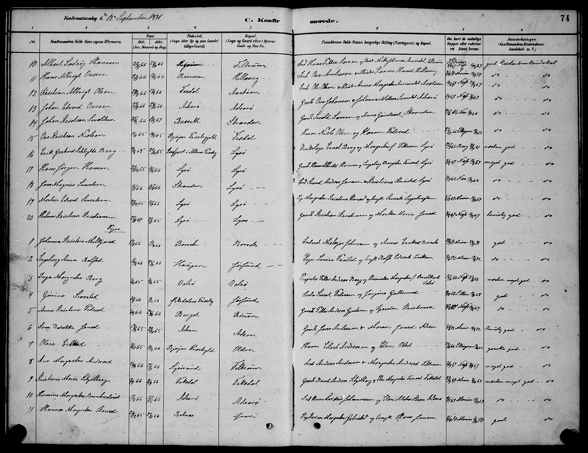 Ministerialprotokoller, klokkerbøker og fødselsregistre - Sør-Trøndelag, AV/SAT-A-1456/654/L0665: Klokkerbok nr. 654C01, 1879-1901, s. 74