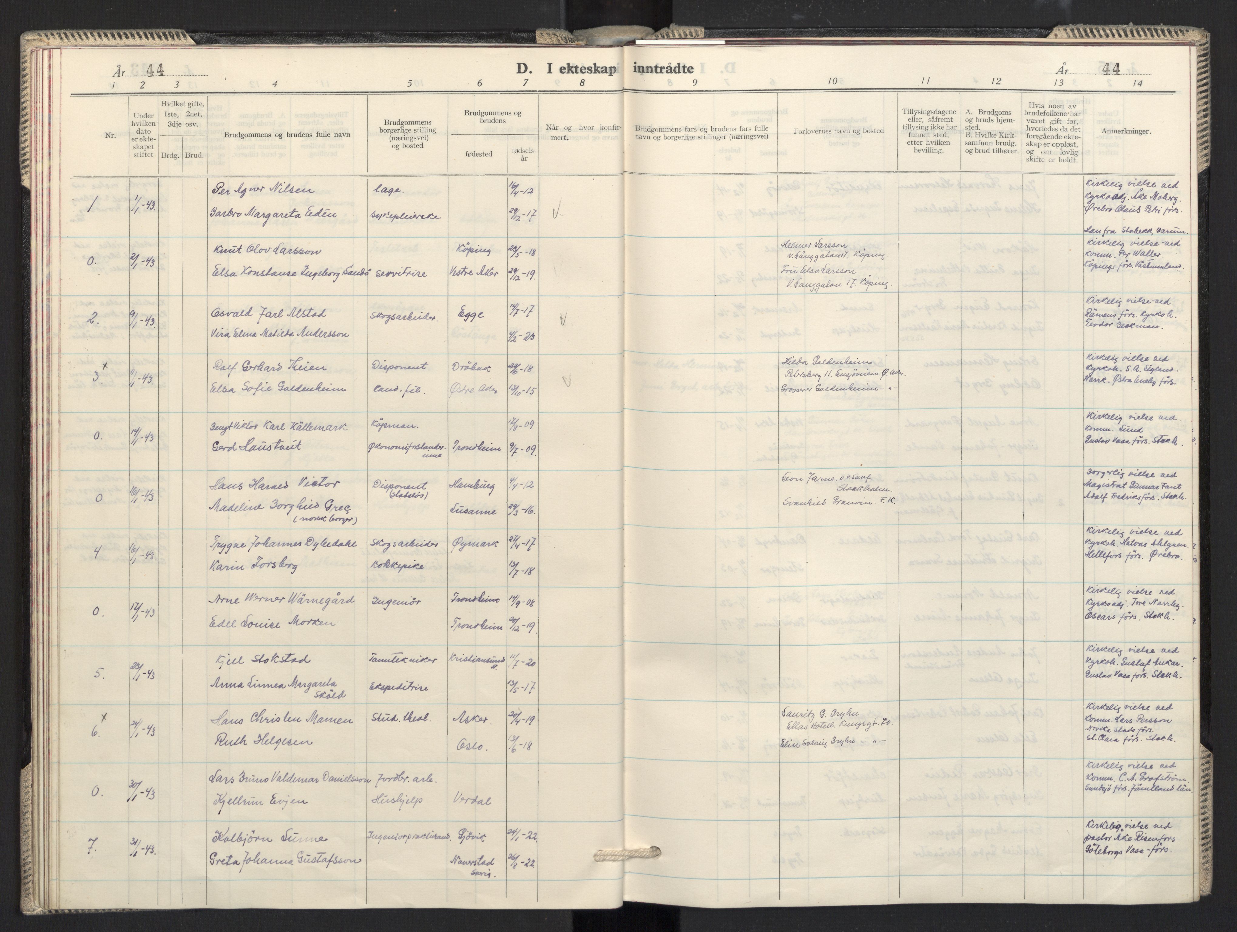 Prestekontoret i Sverige under okkupasjonen Kirkebøker, AV/SAO-A-11045/F/L0001: Ministerialbok nr. 1, 1941-1945, s. 44