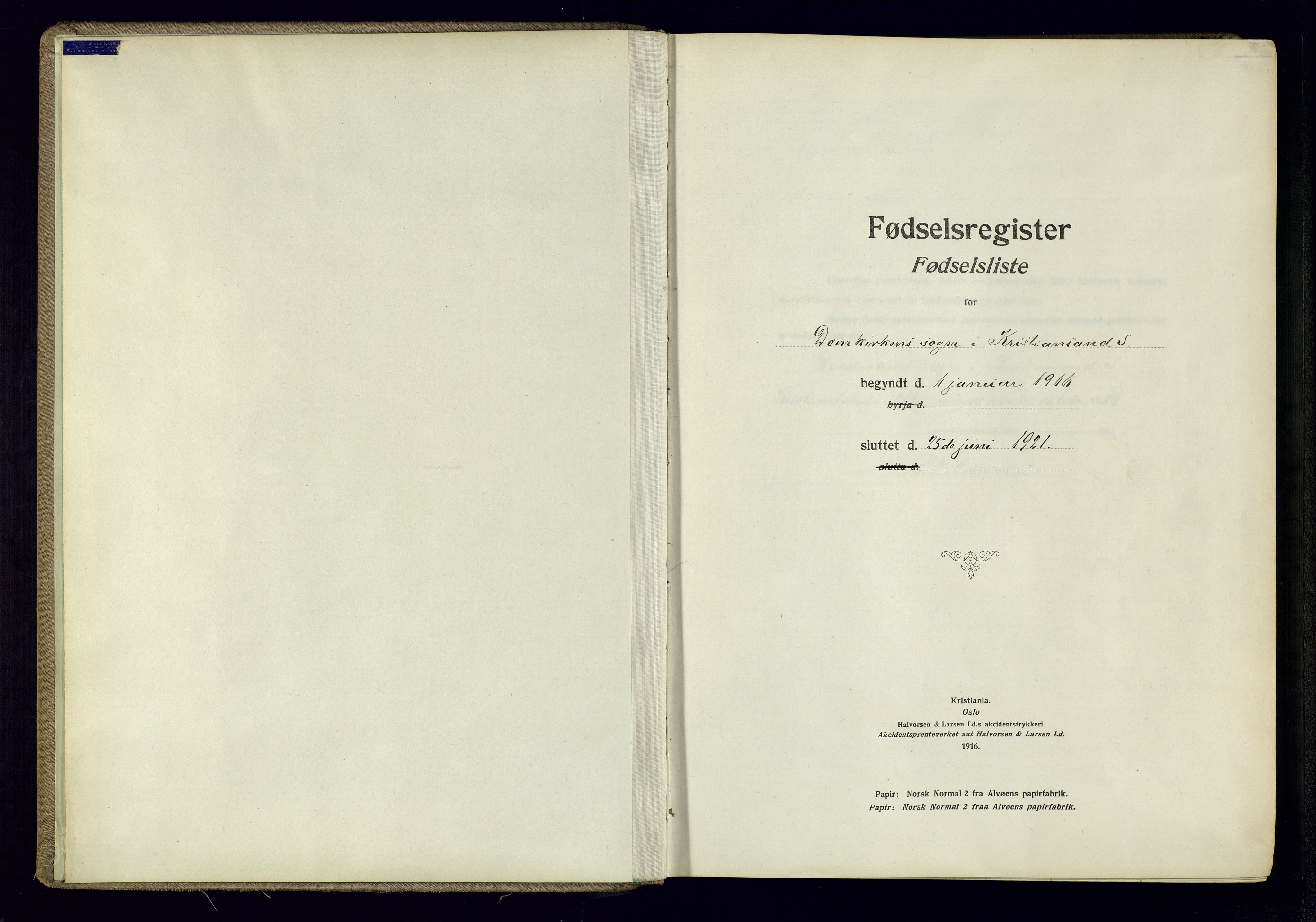 Kristiansand domprosti, AV/SAK-1112-0006/J/Jc/L0001: Fødselsregister nr. A-VI-45, 1916-1921