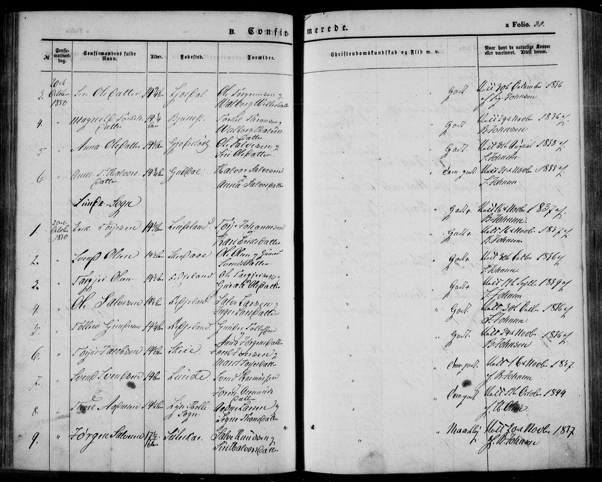 Bakke sokneprestkontor, AV/SAK-1111-0002/F/Fa/Faa/L0005: Ministerialbok nr. A 5, 1847-1855, s. 30