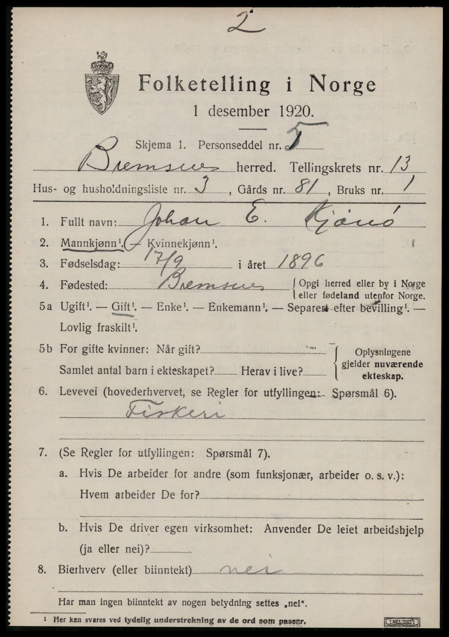 SAT, Folketelling 1920 for 1554 Bremsnes herred, 1920, s. 10119