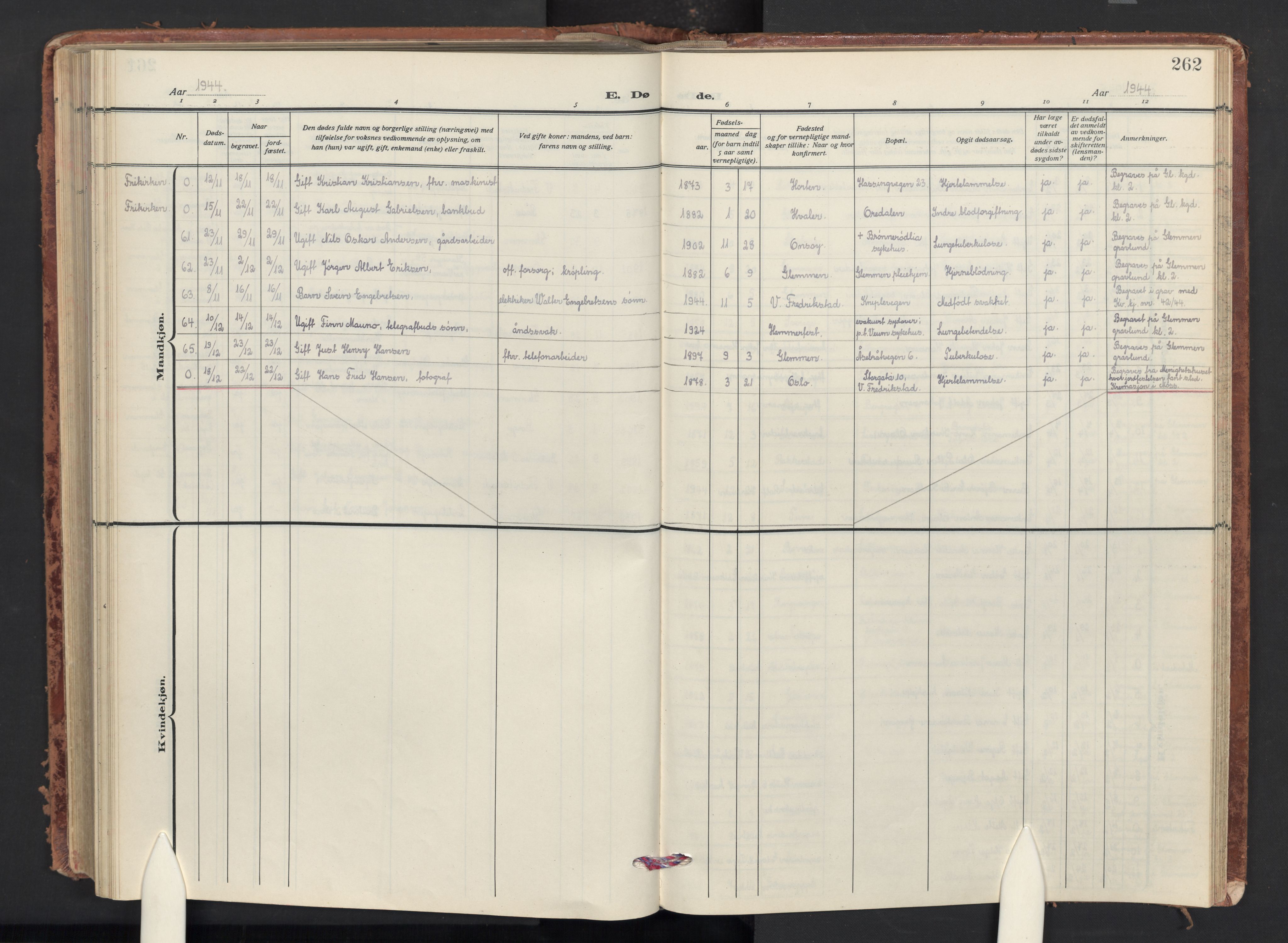 Glemmen prestekontor Kirkebøker, AV/SAO-A-10908/G/Ga/L0010: Klokkerbok nr. 10, 1928-1951, s. 262