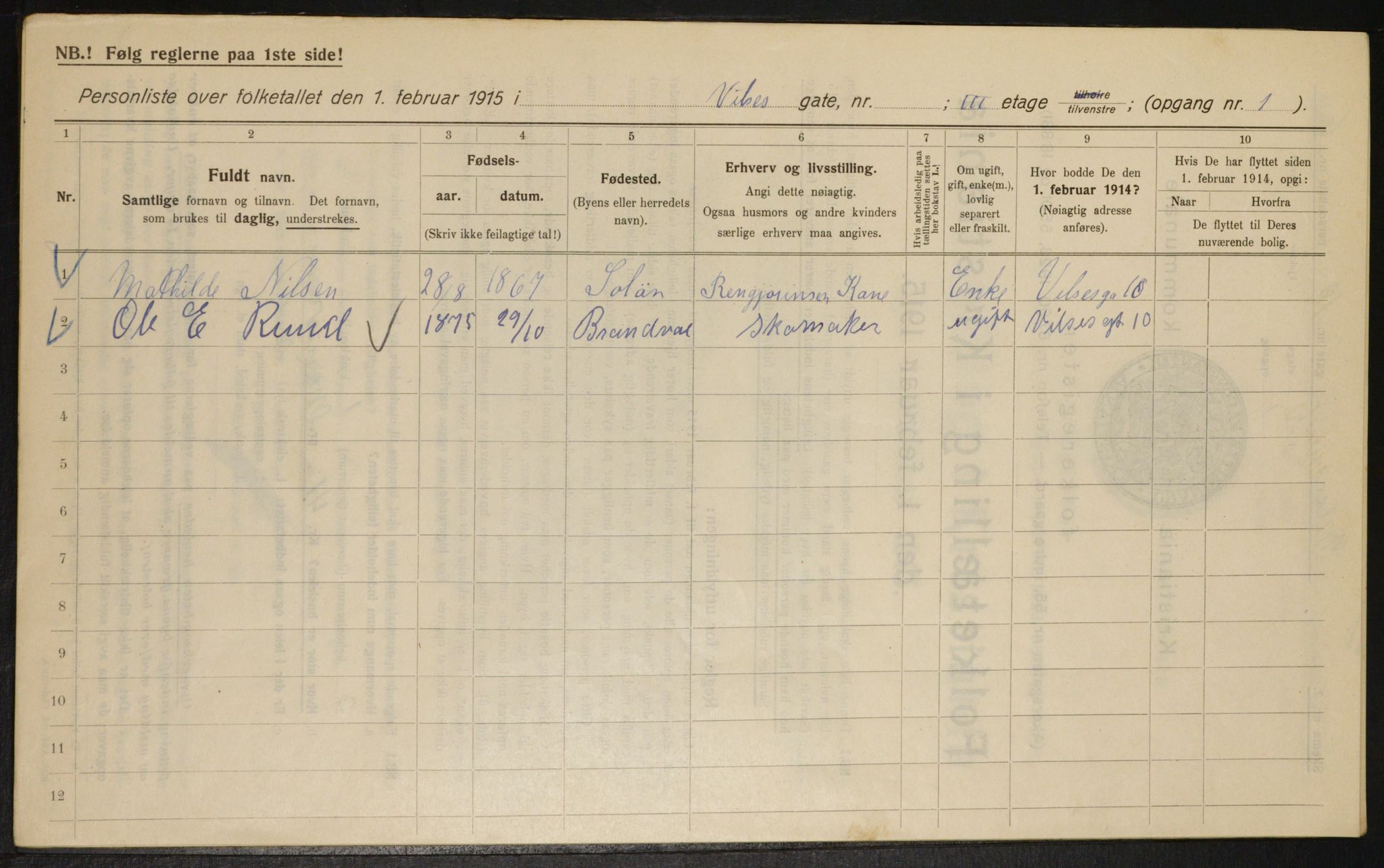 OBA, Kommunal folketelling 1.2.1915 for Kristiania, 1915, s. 129067