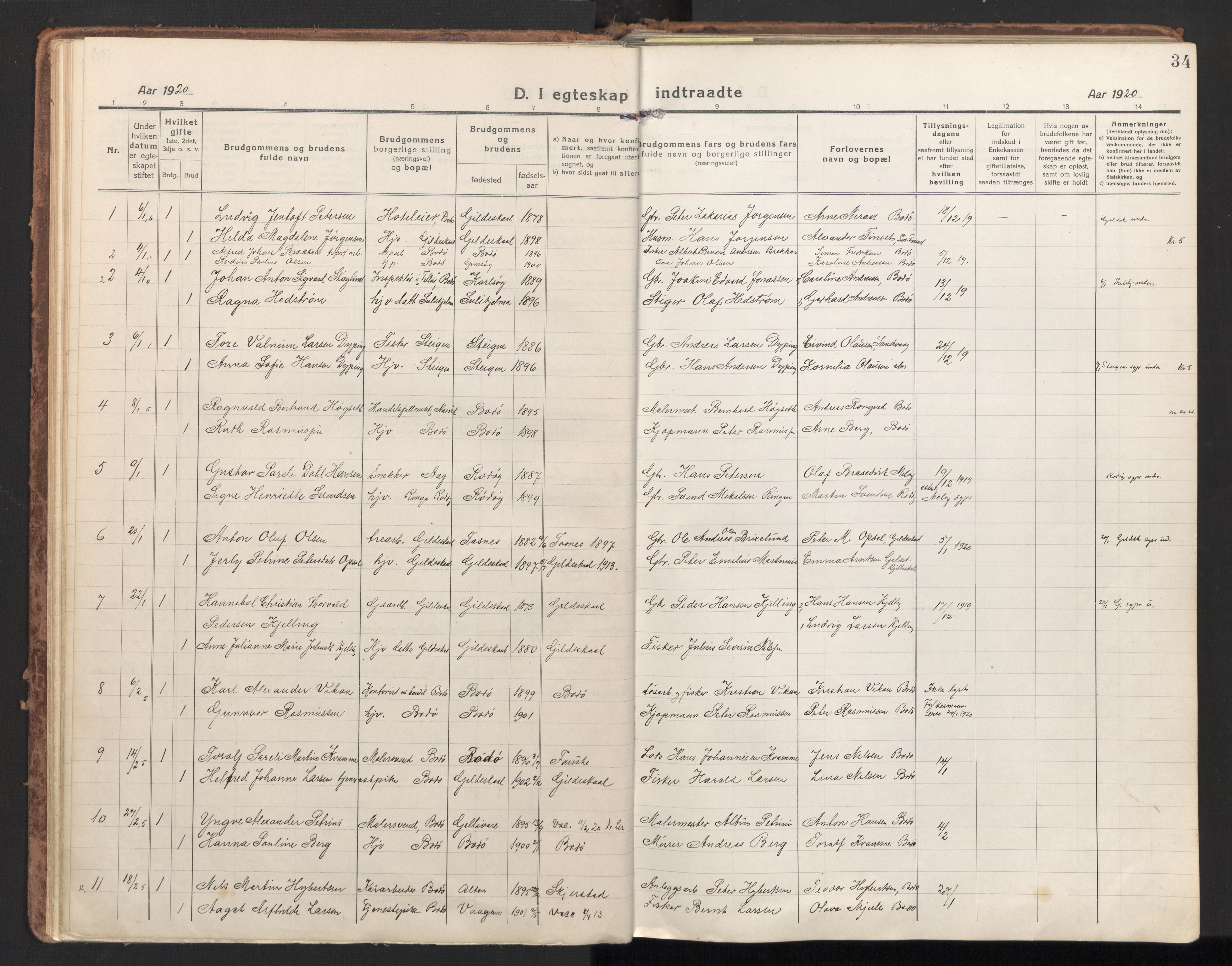 Ministerialprotokoller, klokkerbøker og fødselsregistre - Nordland, AV/SAT-A-1459/801/L0018: Ministerialbok nr. 801A18, 1916-1930, s. 34