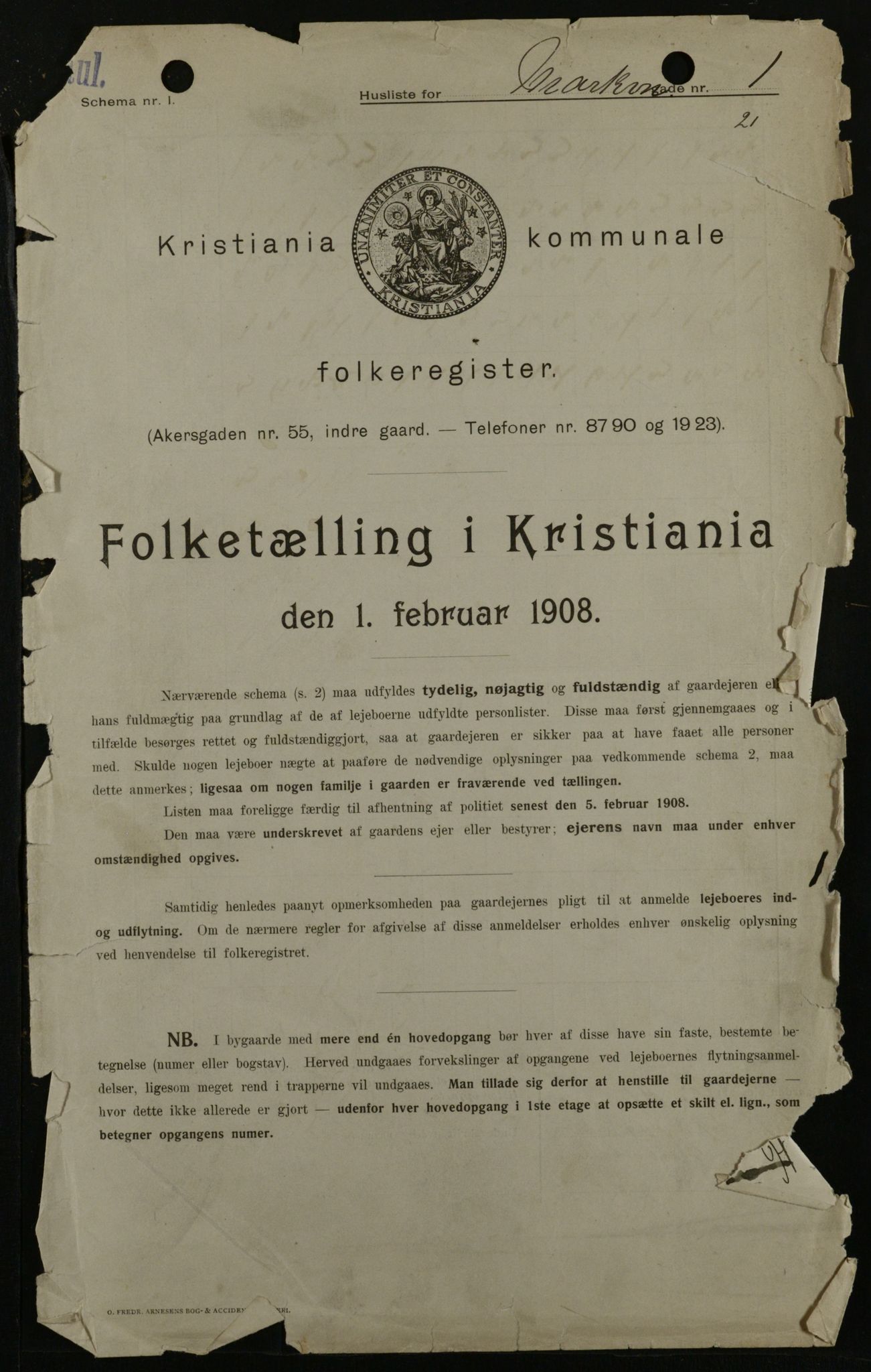 OBA, Kommunal folketelling 1.2.1908 for Kristiania kjøpstad, 1908, s. 56428