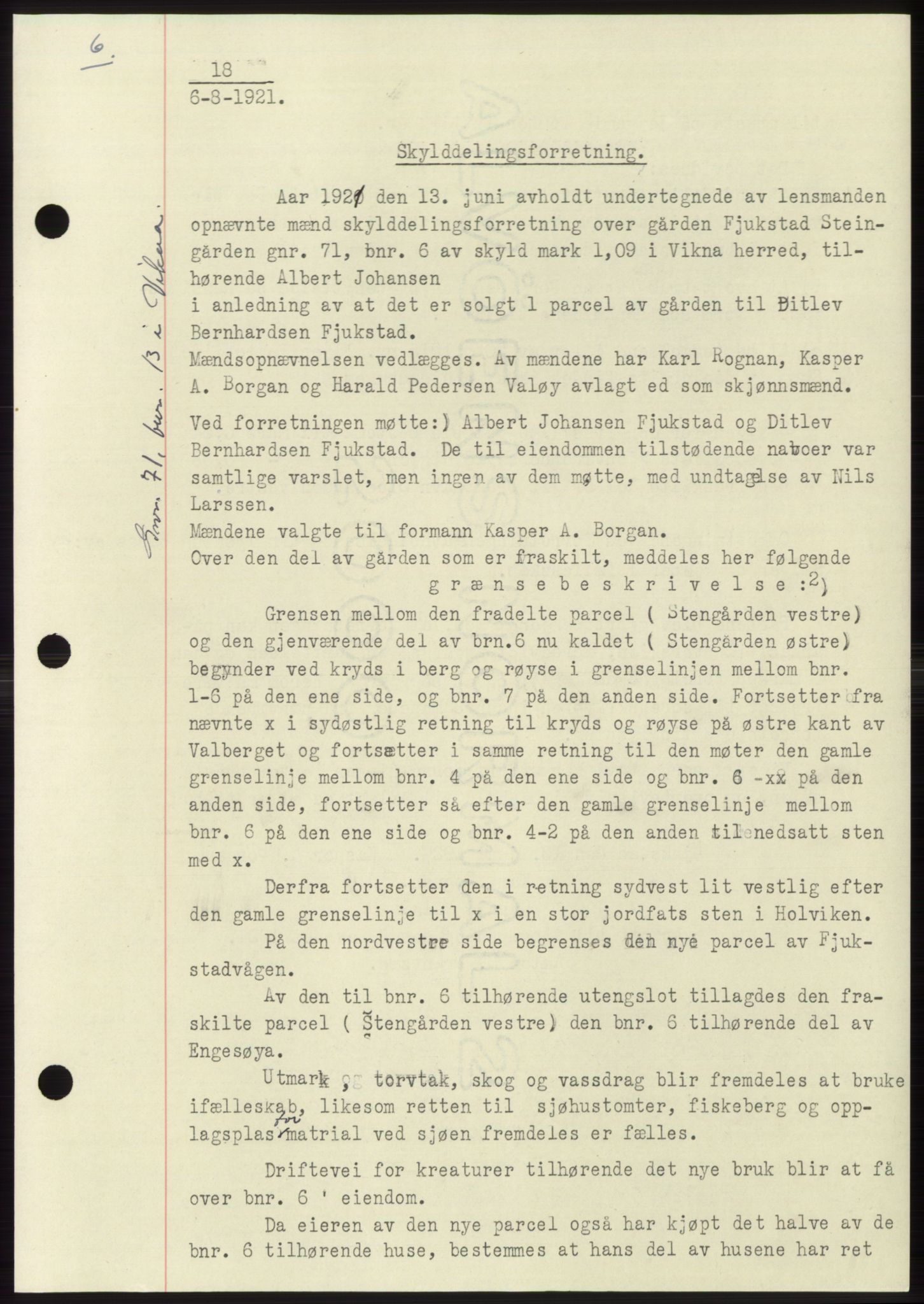 Namdal sorenskriveri, SAT/A-4133/1/2/2C: Pantebok nr. -, 1916-1921, Tingl.dato: 06.08.1921