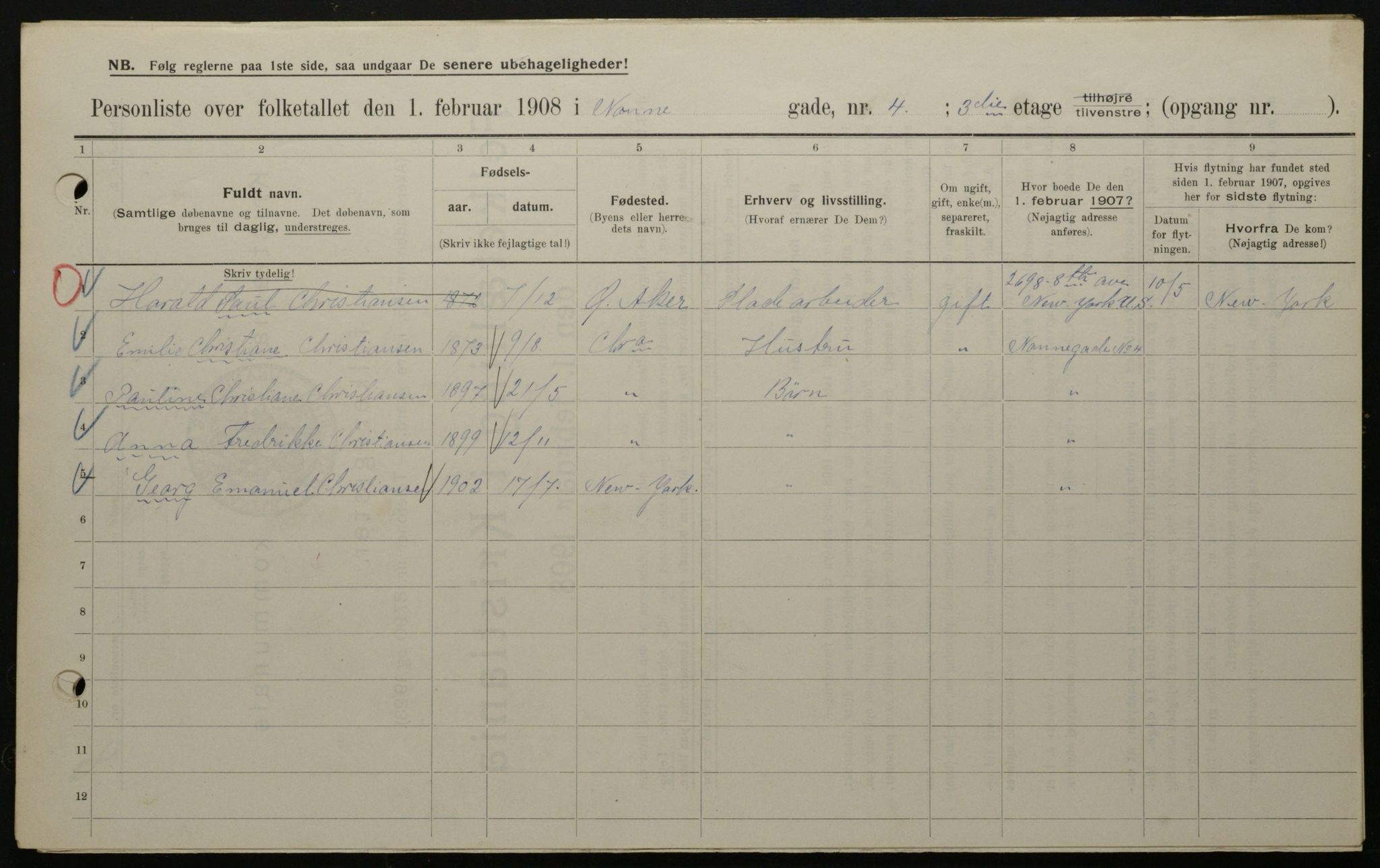 OBA, Kommunal folketelling 1.2.1908 for Kristiania kjøpstad, 1908, s. 64049