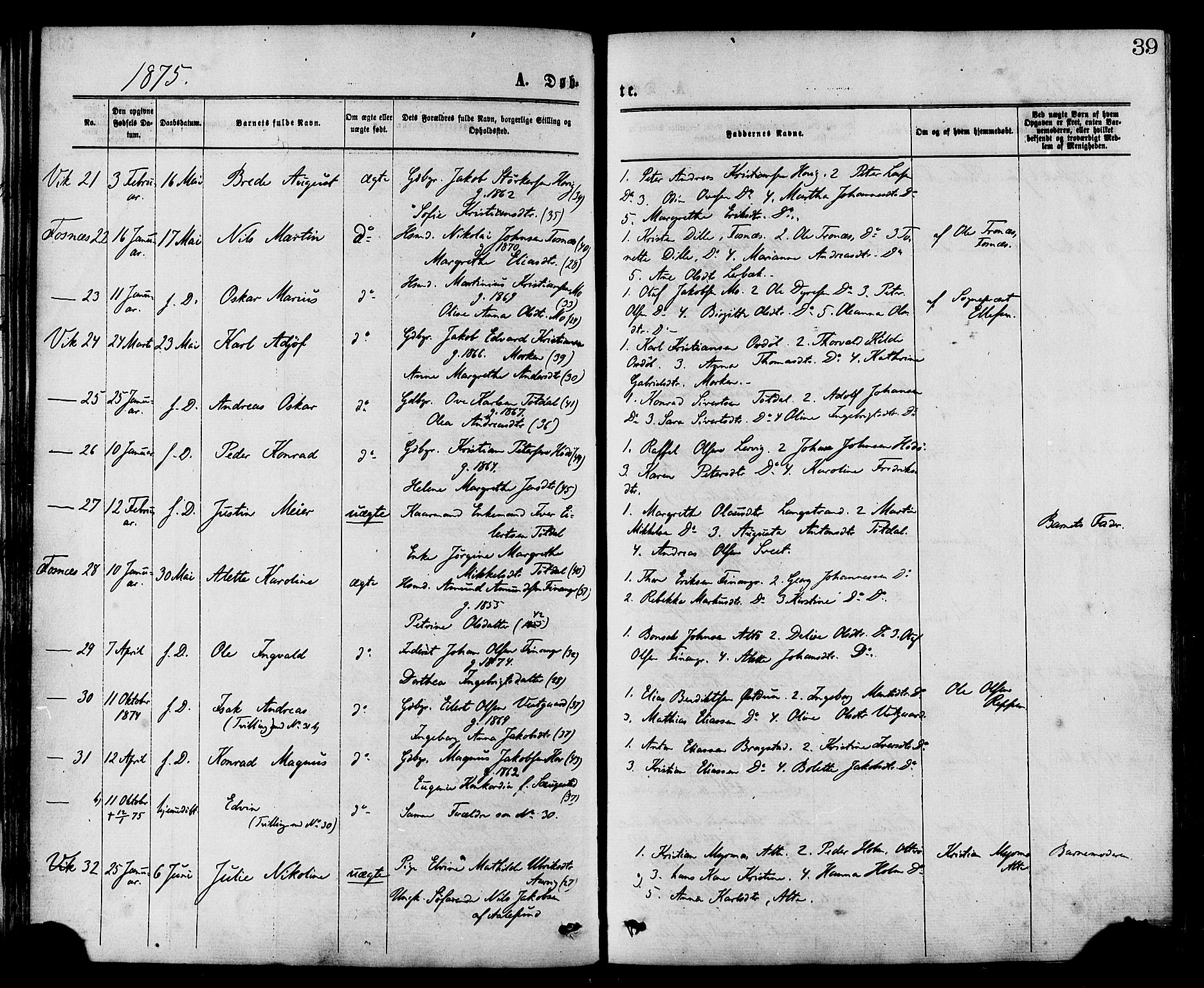 Ministerialprotokoller, klokkerbøker og fødselsregistre - Nord-Trøndelag, AV/SAT-A-1458/773/L0616: Ministerialbok nr. 773A07, 1870-1887, s. 39