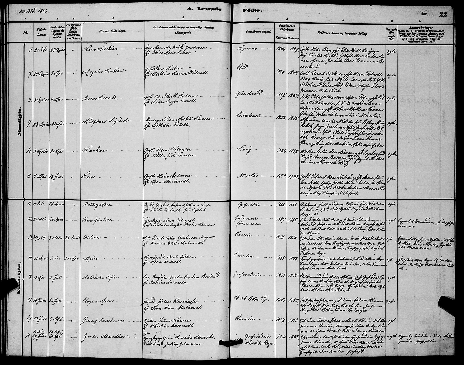Botne kirkebøker, AV/SAKO-A-340/G/Ga/L0003: Klokkerbok nr. I 3, 1878-1898, s. 22