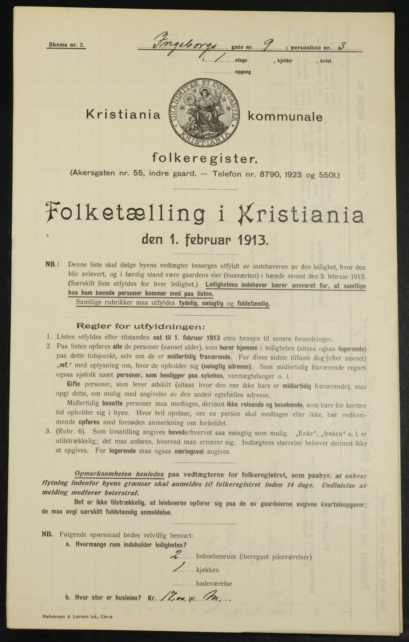 OBA, Kommunal folketelling 1.2.1913 for Kristiania, 1913, s. 43627