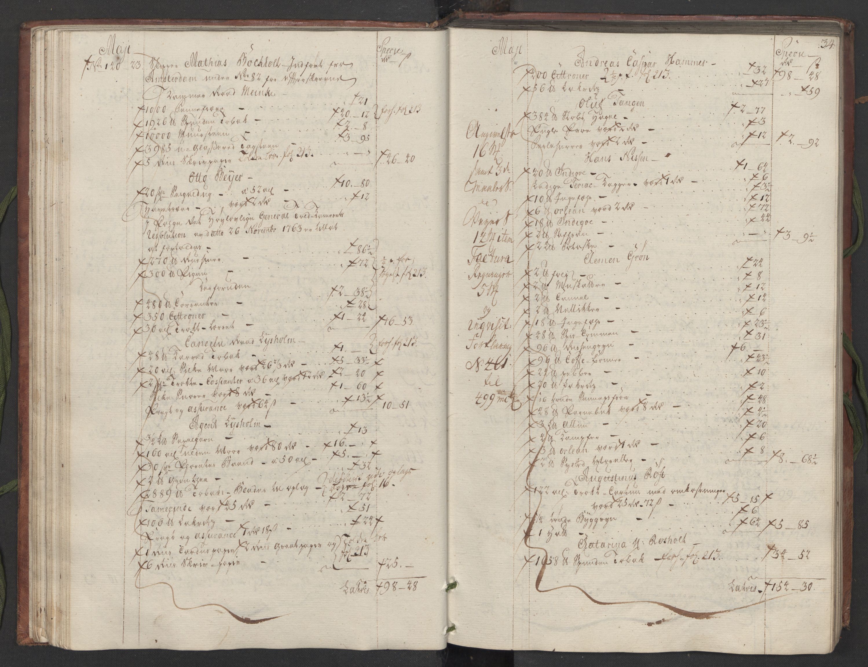 Generaltollkammeret, tollregnskaper, AV/RA-EA-5490/R33/L0082/0001: Tollregnskaper Trondheim A / Inngående hovedtollbok, 1764, s. 33b-34a