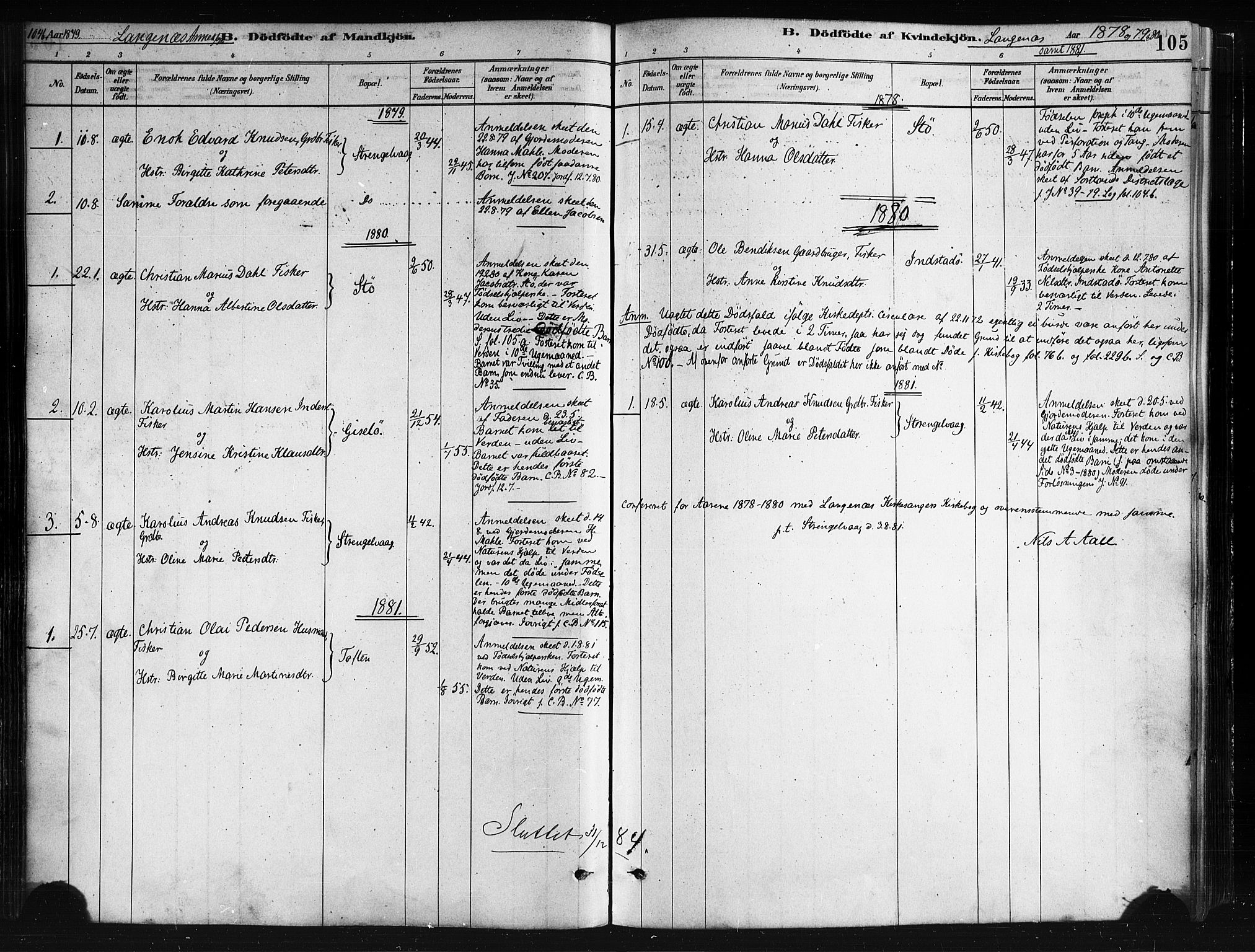 Ministerialprotokoller, klokkerbøker og fødselsregistre - Nordland, AV/SAT-A-1459/893/L1335: Ministerialbok nr. 893A08 /2, 1878-1884, s. 105