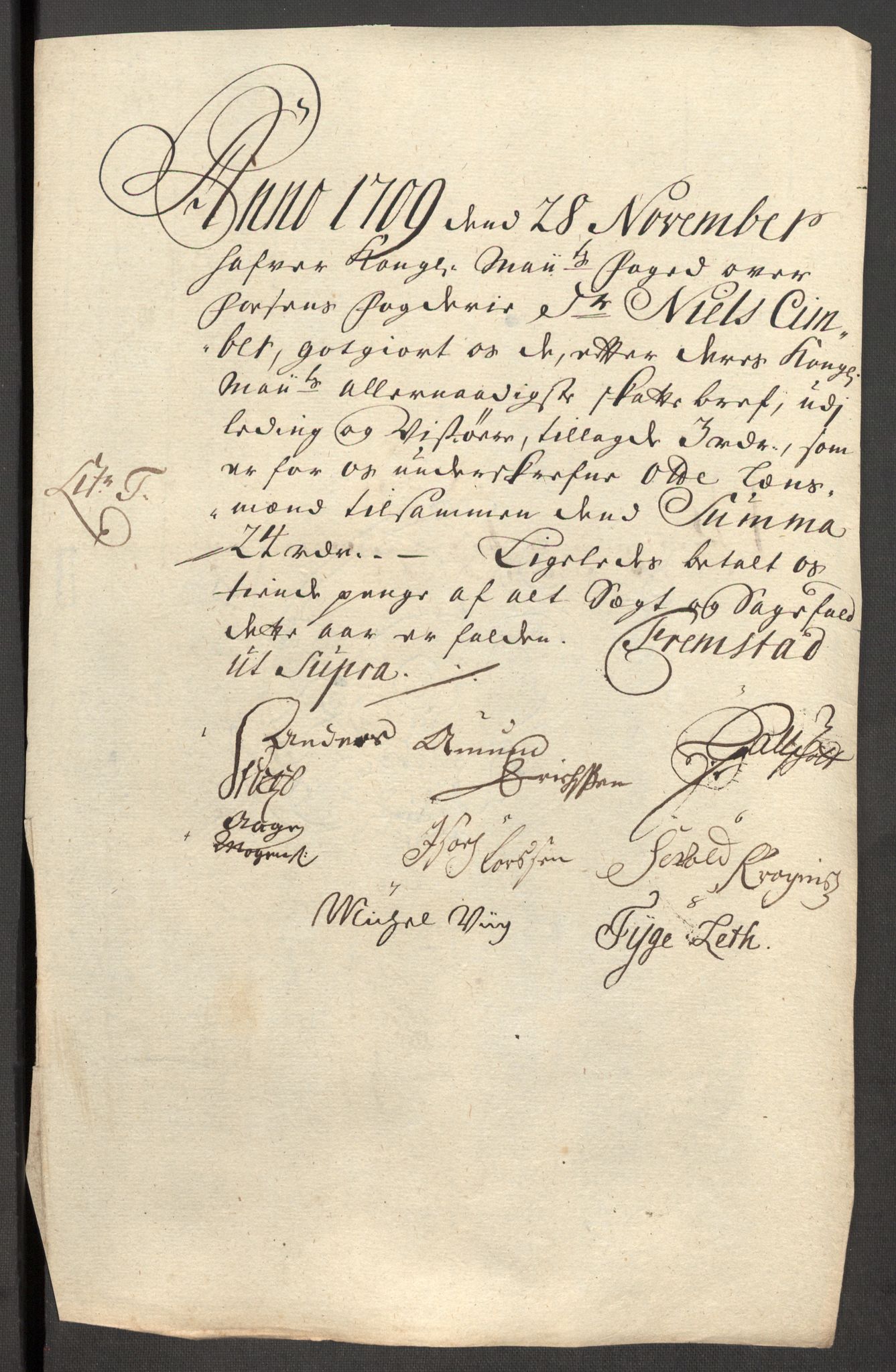 Rentekammeret inntil 1814, Reviderte regnskaper, Fogderegnskap, RA/EA-4092/R57/L3858: Fogderegnskap Fosen, 1708-1709, s. 353