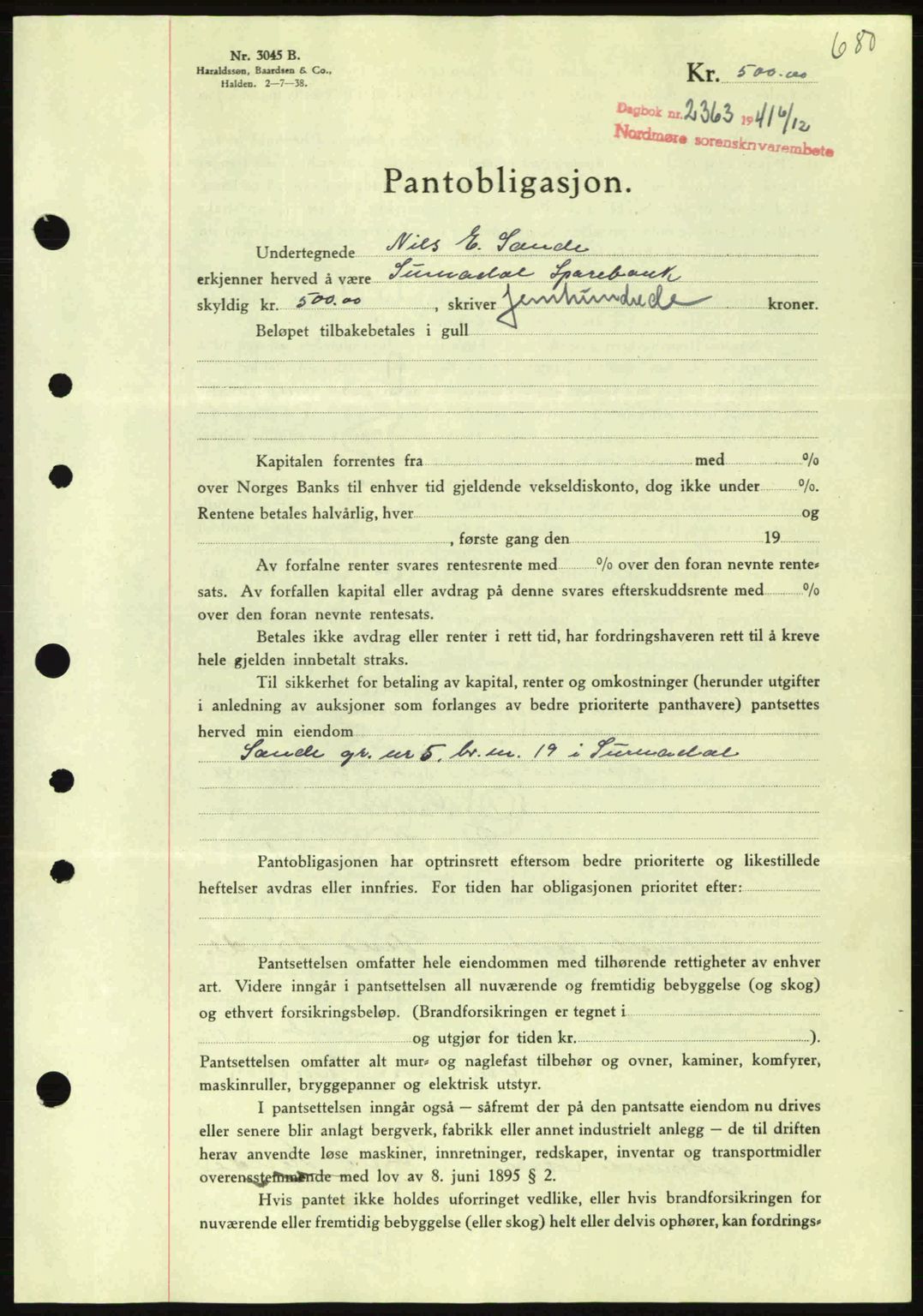 Nordmøre sorenskriveri, SAT/A-4132/1/2/2Ca: Pantebok nr. B88, 1941-1942, Dagboknr: 2363/1941