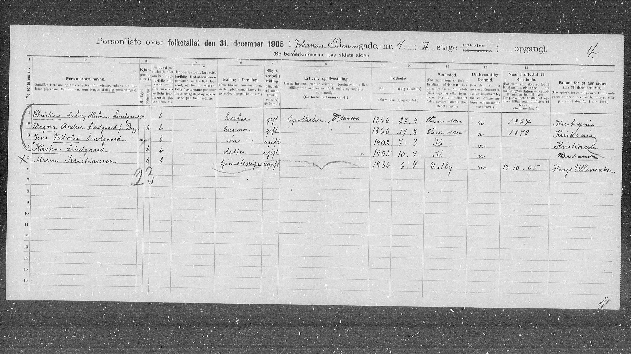 OBA, Kommunal folketelling 31.12.1905 for Kristiania kjøpstad, 1905, s. 24665