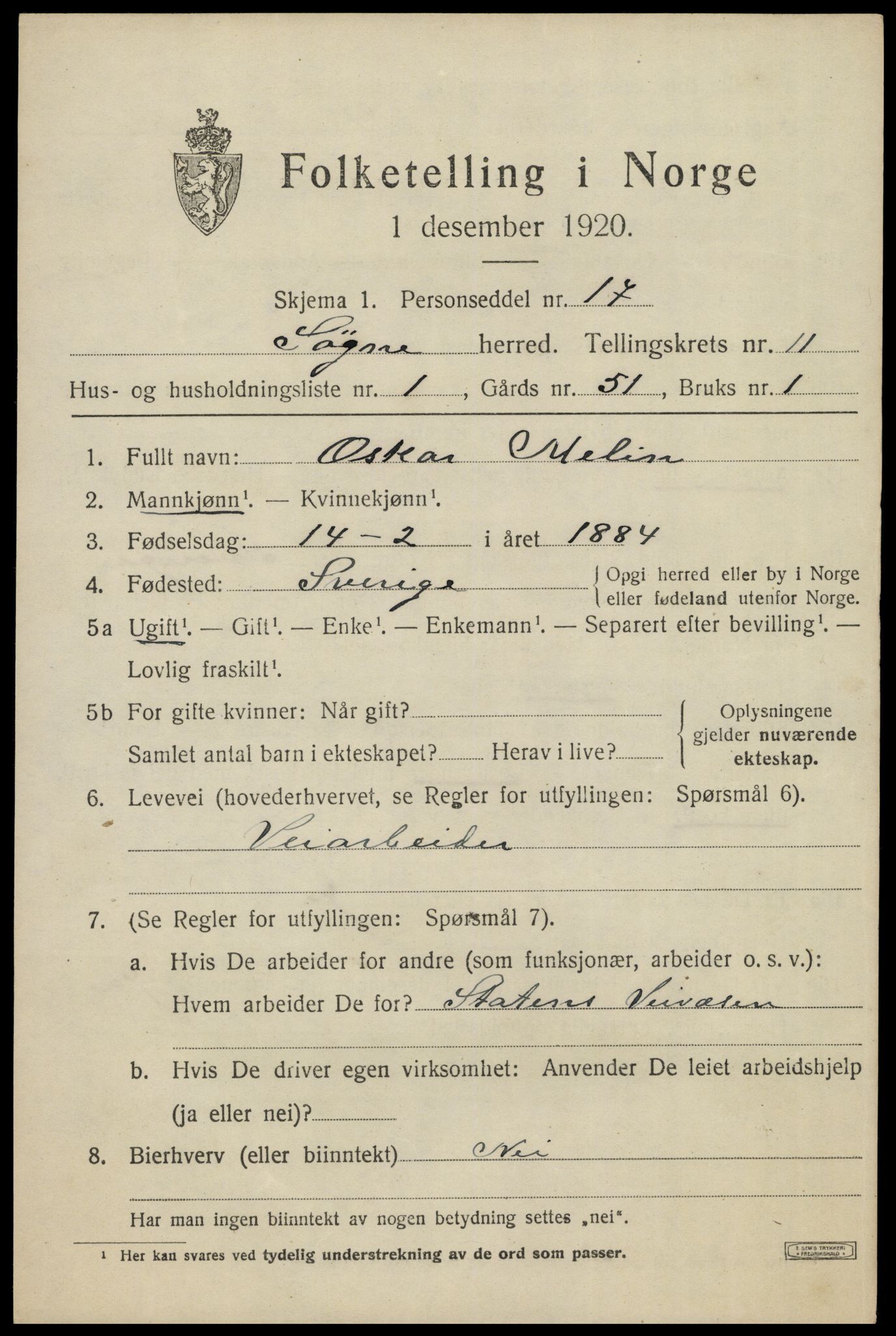 SAK, Folketelling 1920 for 1018 Søgne herred, 1920, s. 5631