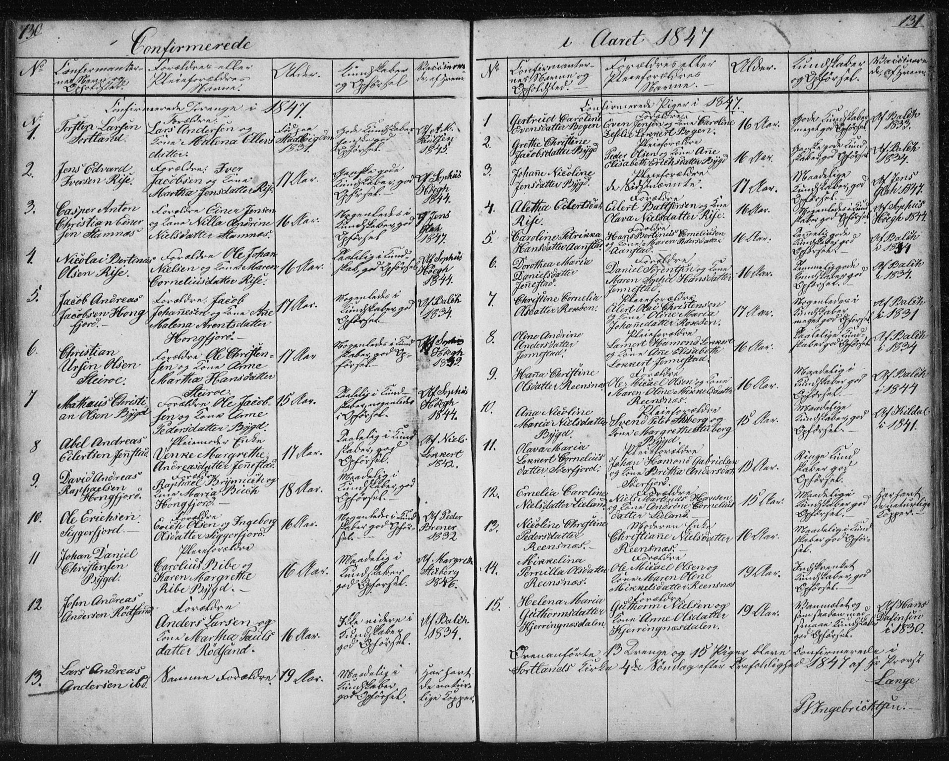 Ministerialprotokoller, klokkerbøker og fødselsregistre - Nordland, AV/SAT-A-1459/895/L1379: Klokkerbok nr. 895C01, 1842-1858, s. 130-131