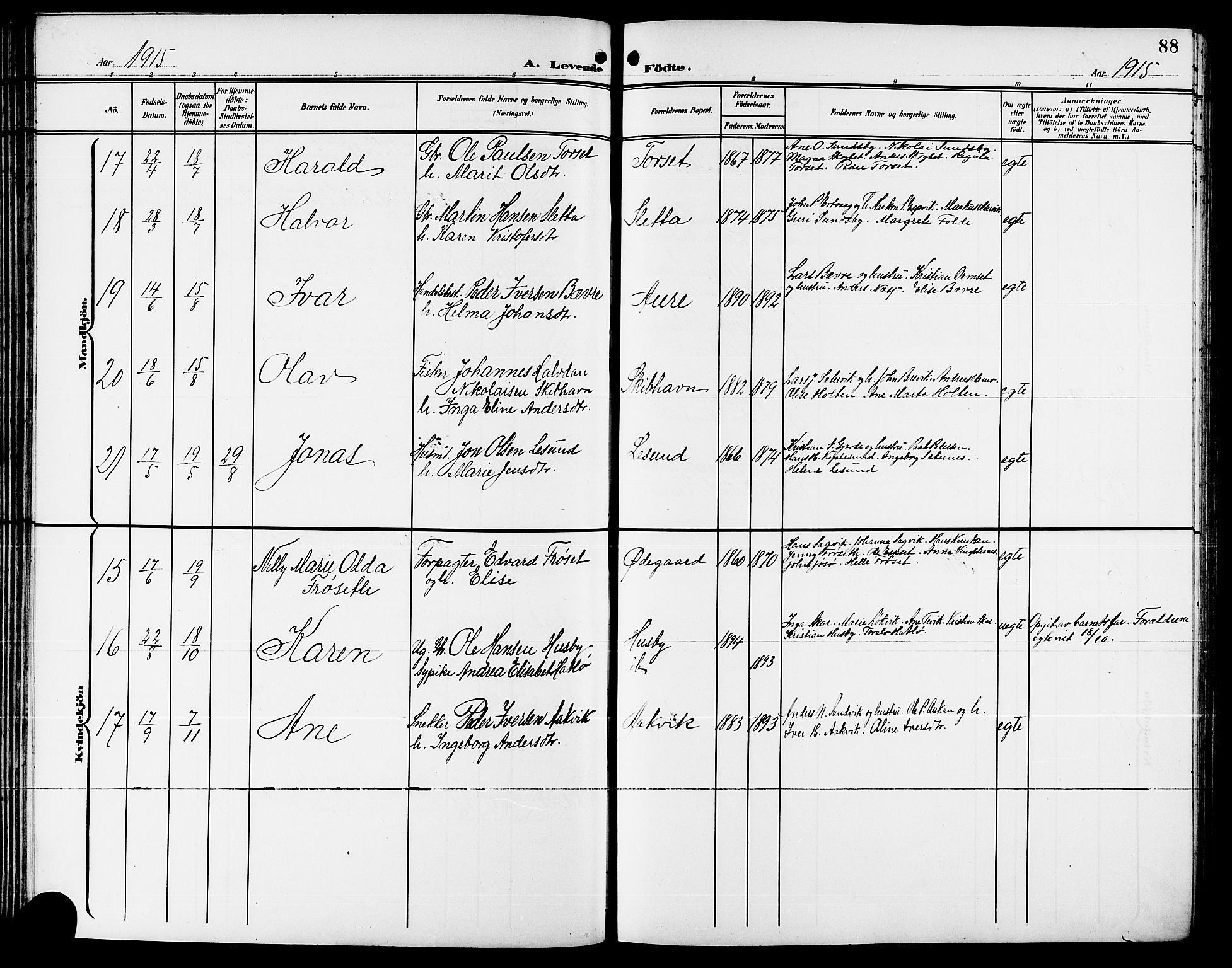 Ministerialprotokoller, klokkerbøker og fødselsregistre - Møre og Romsdal, AV/SAT-A-1454/578/L0910: Klokkerbok nr. 578C03, 1900-1921, s. 88