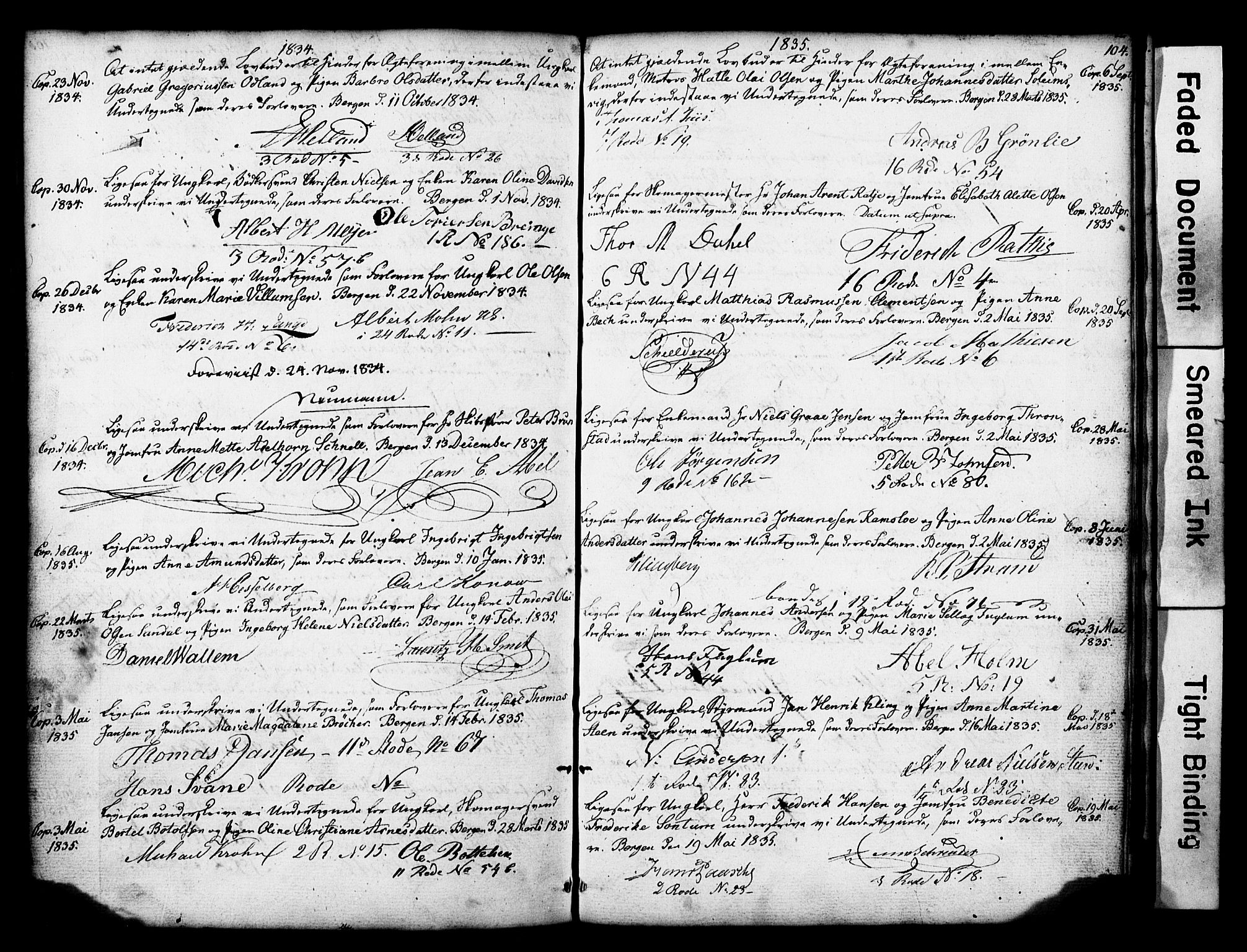 Nykirken Sokneprestembete, SAB/A-77101: Forlovererklæringer nr. II.5.1, 1814-1846, s. 104