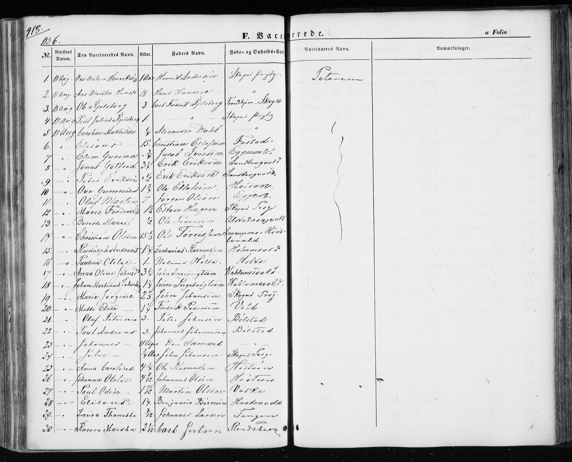 Ministerialprotokoller, klokkerbøker og fødselsregistre - Nord-Trøndelag, SAT/A-1458/717/L0154: Ministerialbok nr. 717A07 /1, 1850-1862, s. 418